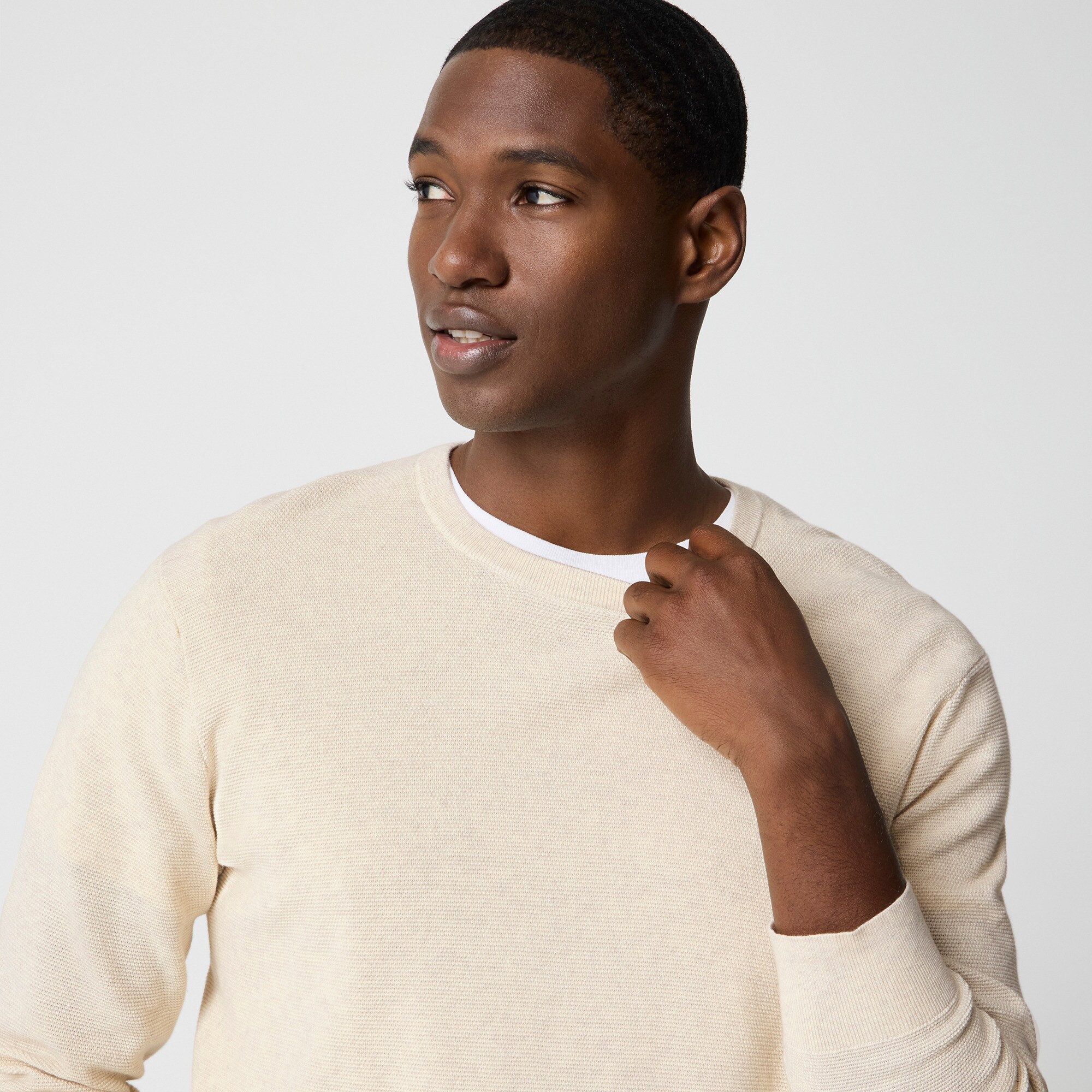 Cotton moss-stitch crewneck sweater