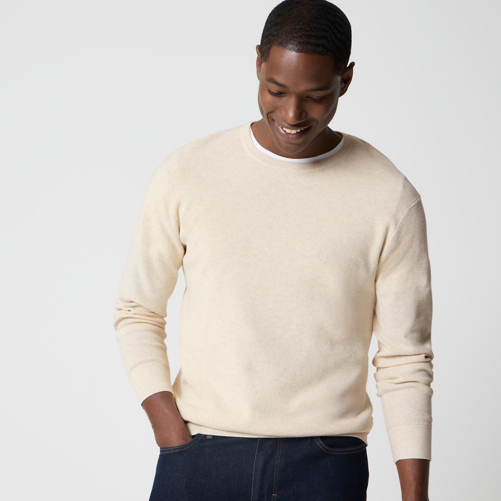 Cotton moss-stitch crewneck sweater