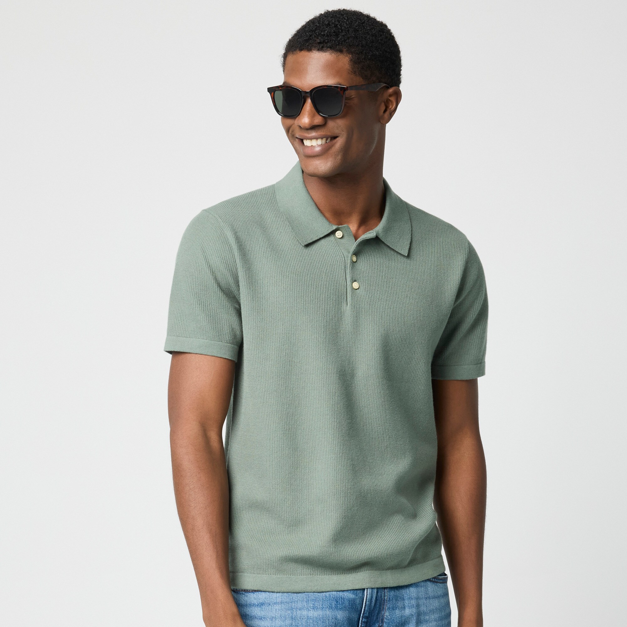 mens Textured cotton sweater-polo