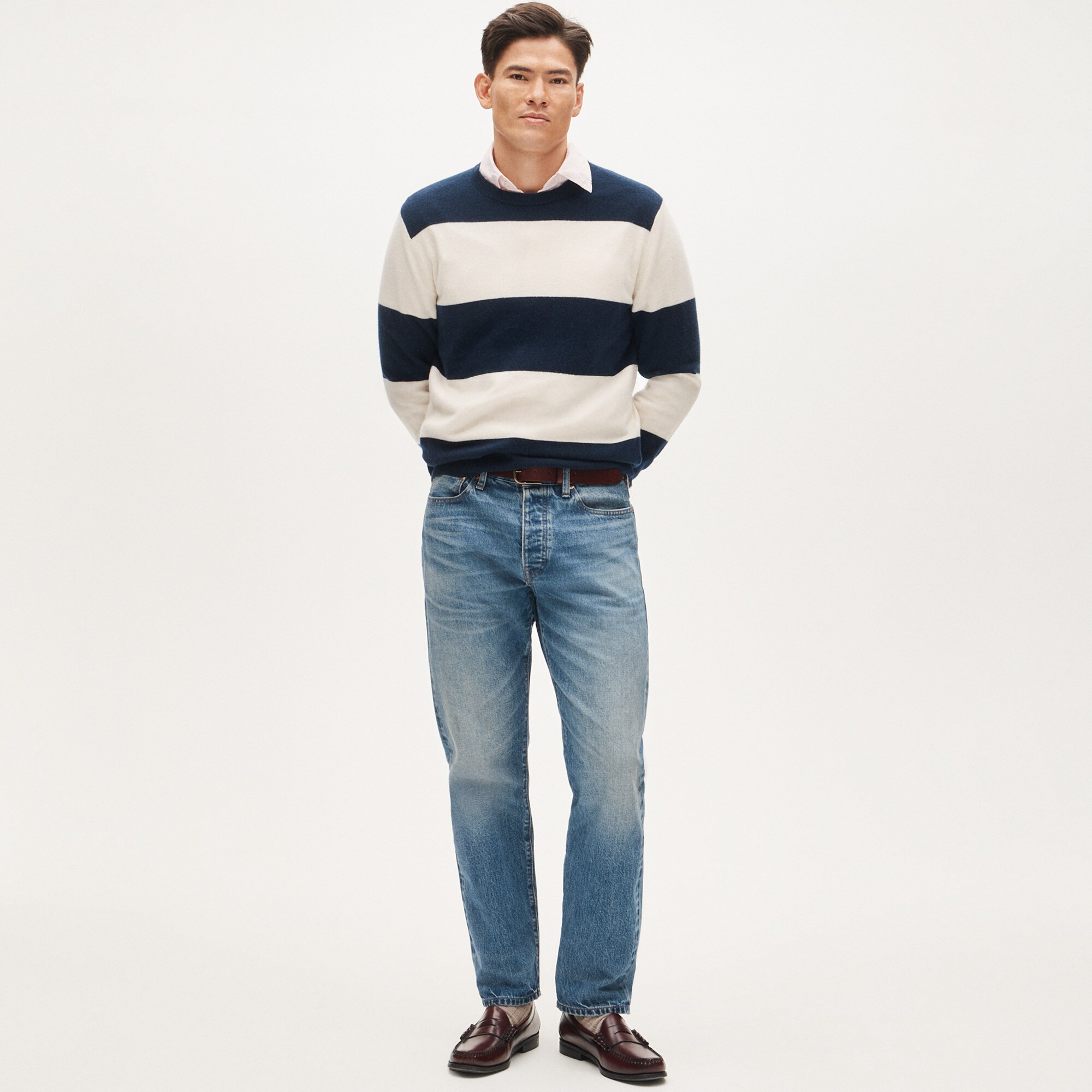 Cashmere crewneck sweater in rugby stripe