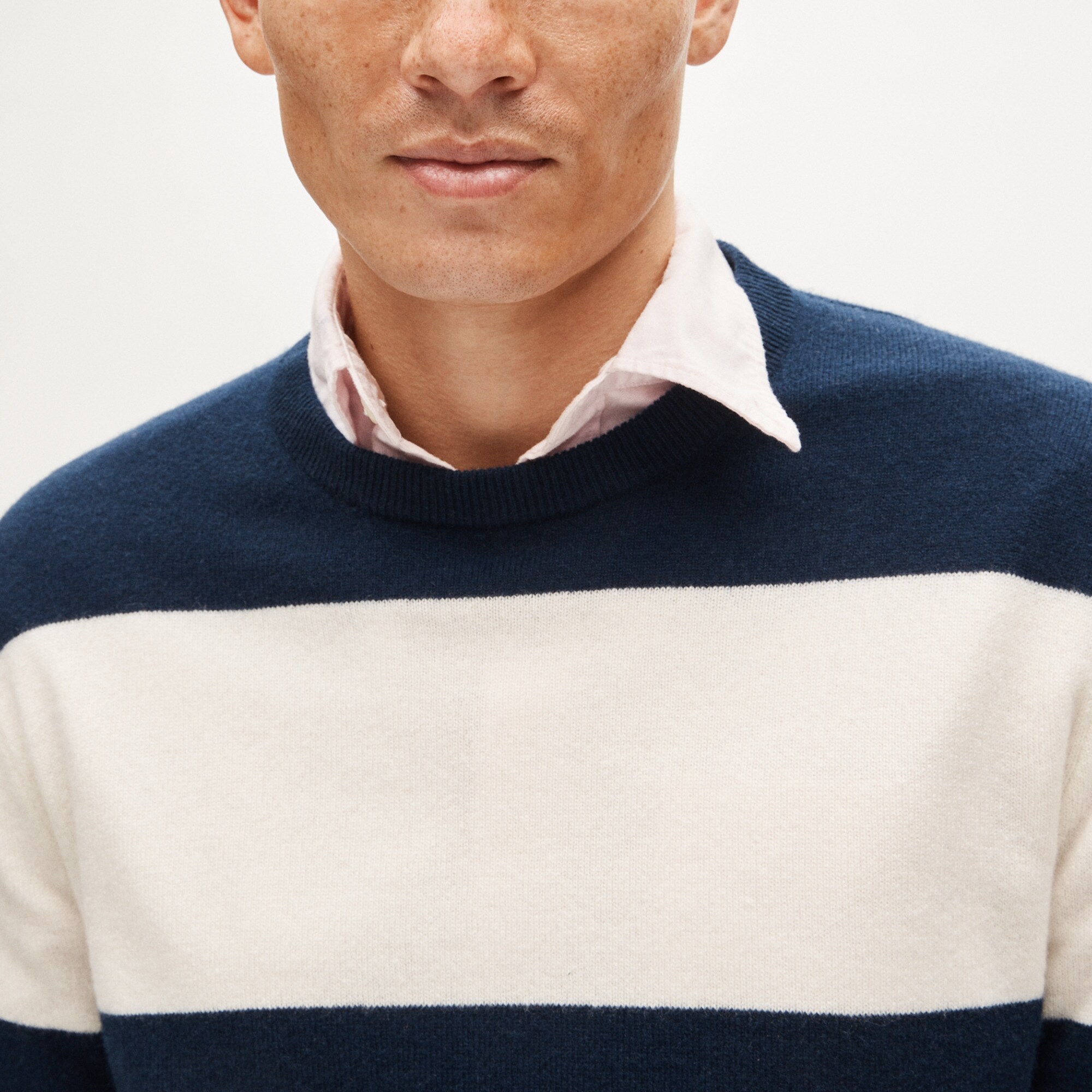 Cashmere crewneck sweater in rugby stripe