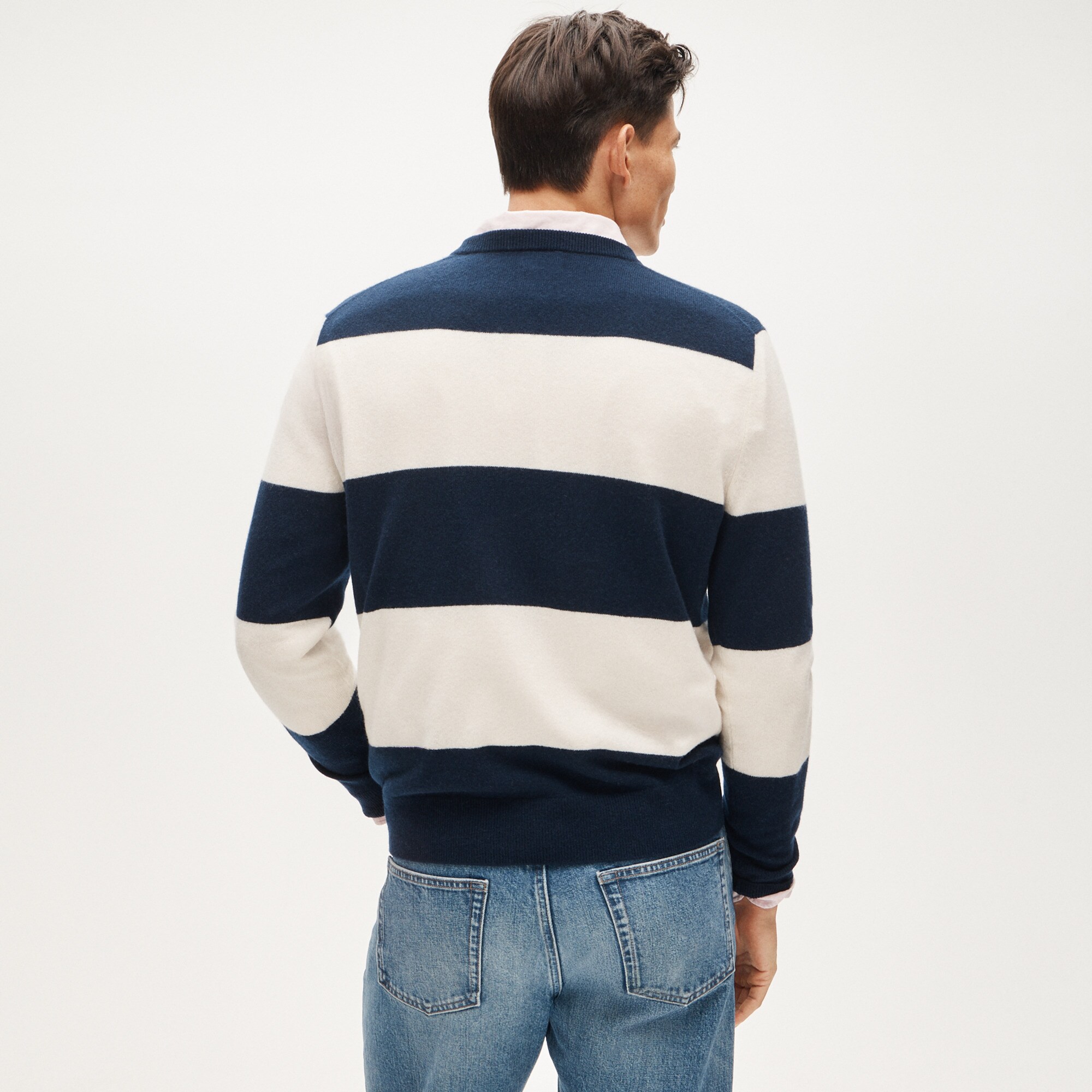 Cashmere crewneck sweater in rugby stripe