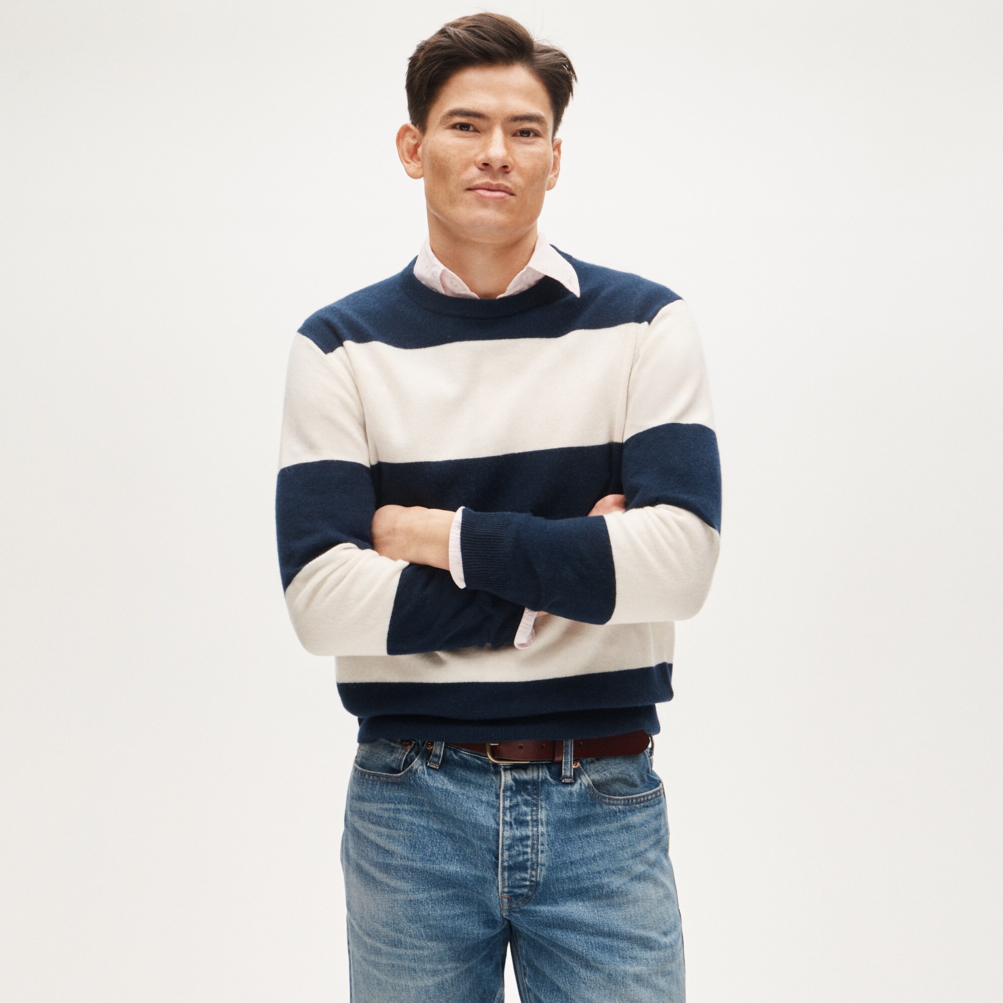 mens Cashmere crewneck sweater in rugby stripe