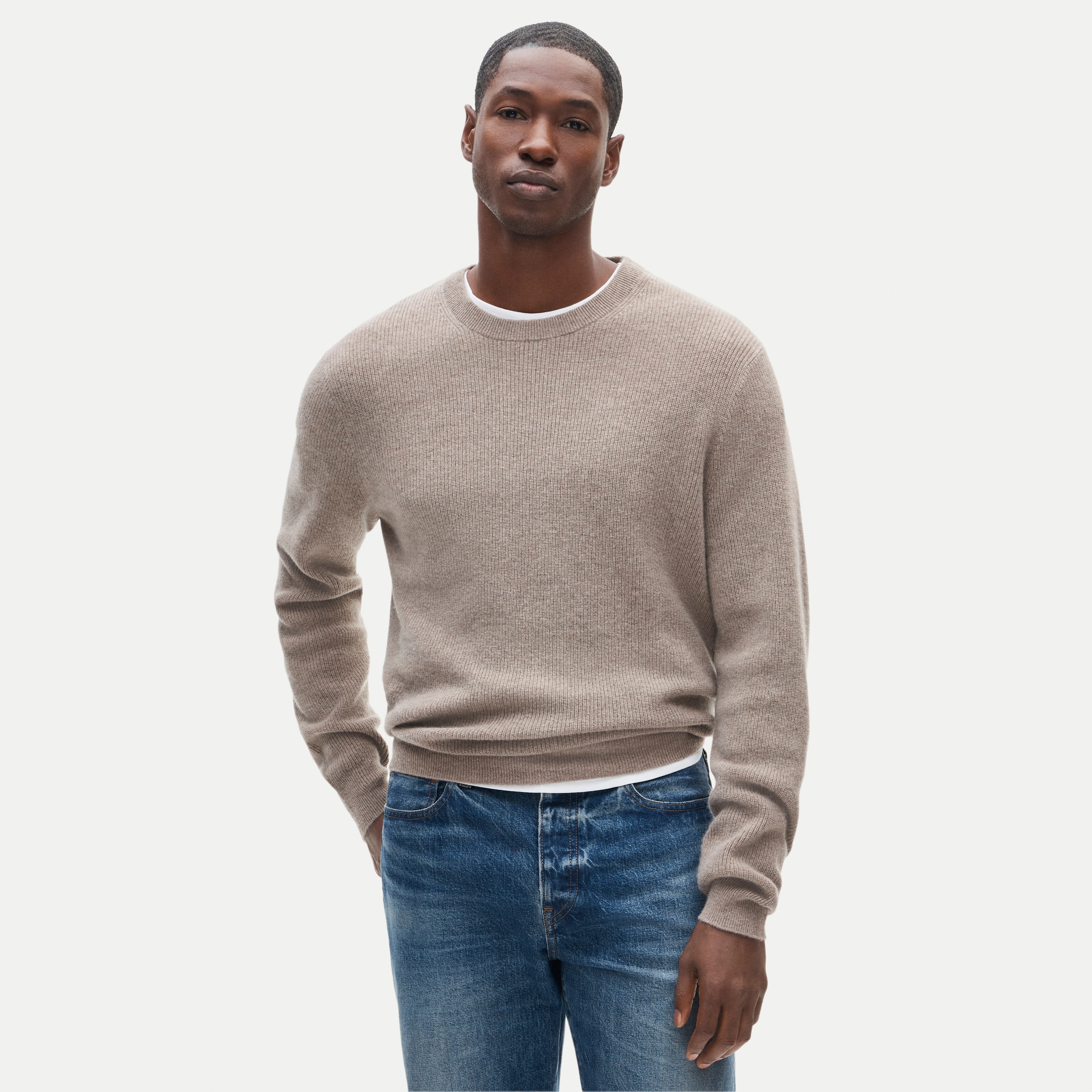 Cashmere rib-knit crewneck sweater