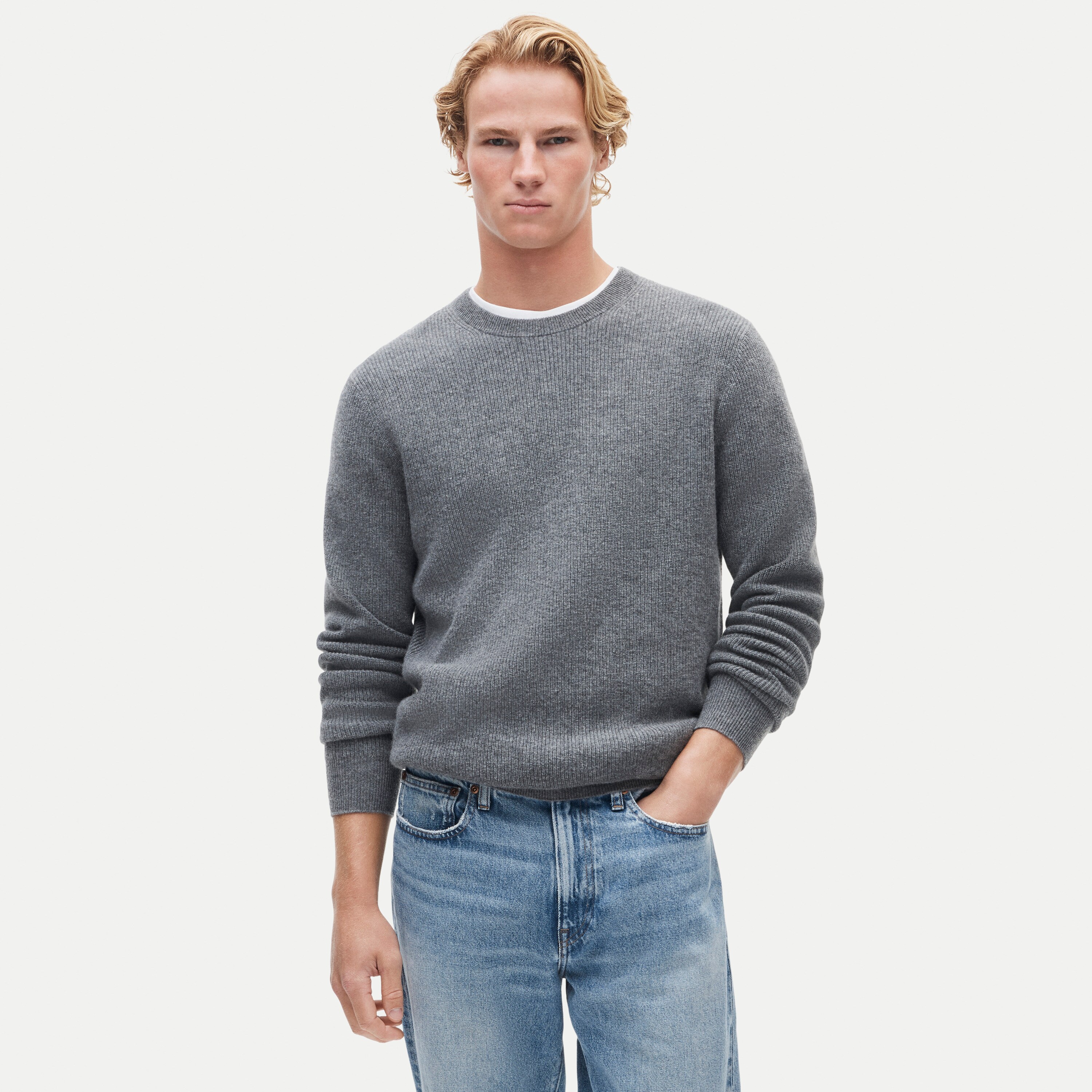 Cashmere rib-knit crewneck sweater