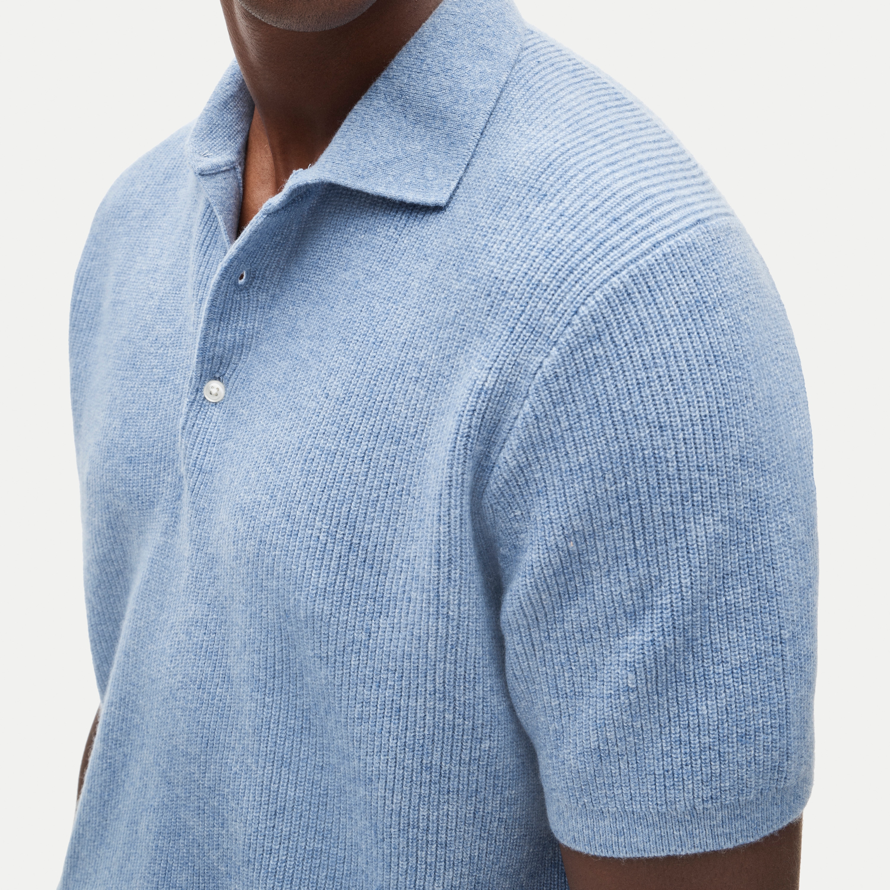 Short-sleeve cashmere rib-knit sweater-polo