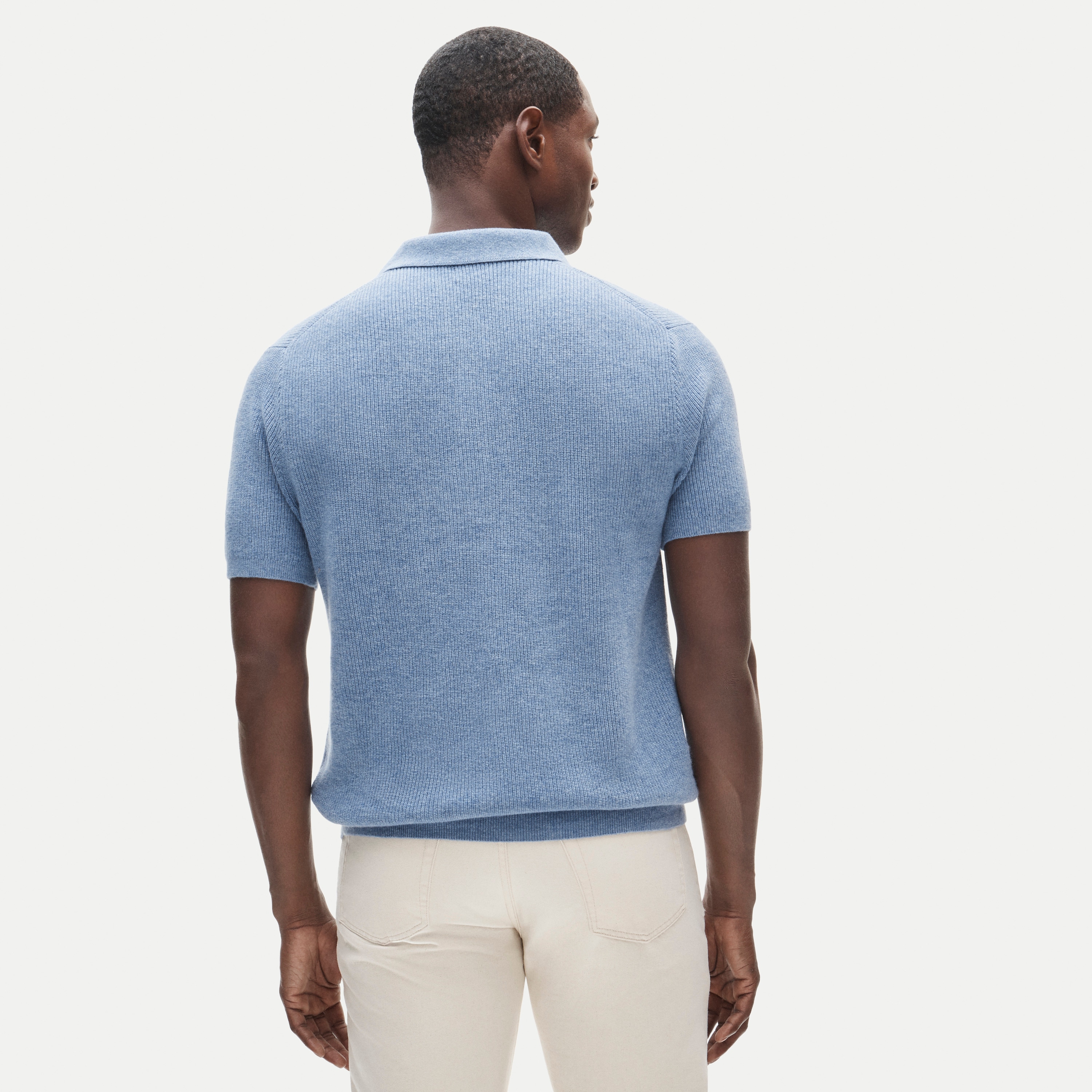 Short-sleeve cashmere rib-knit sweater-polo