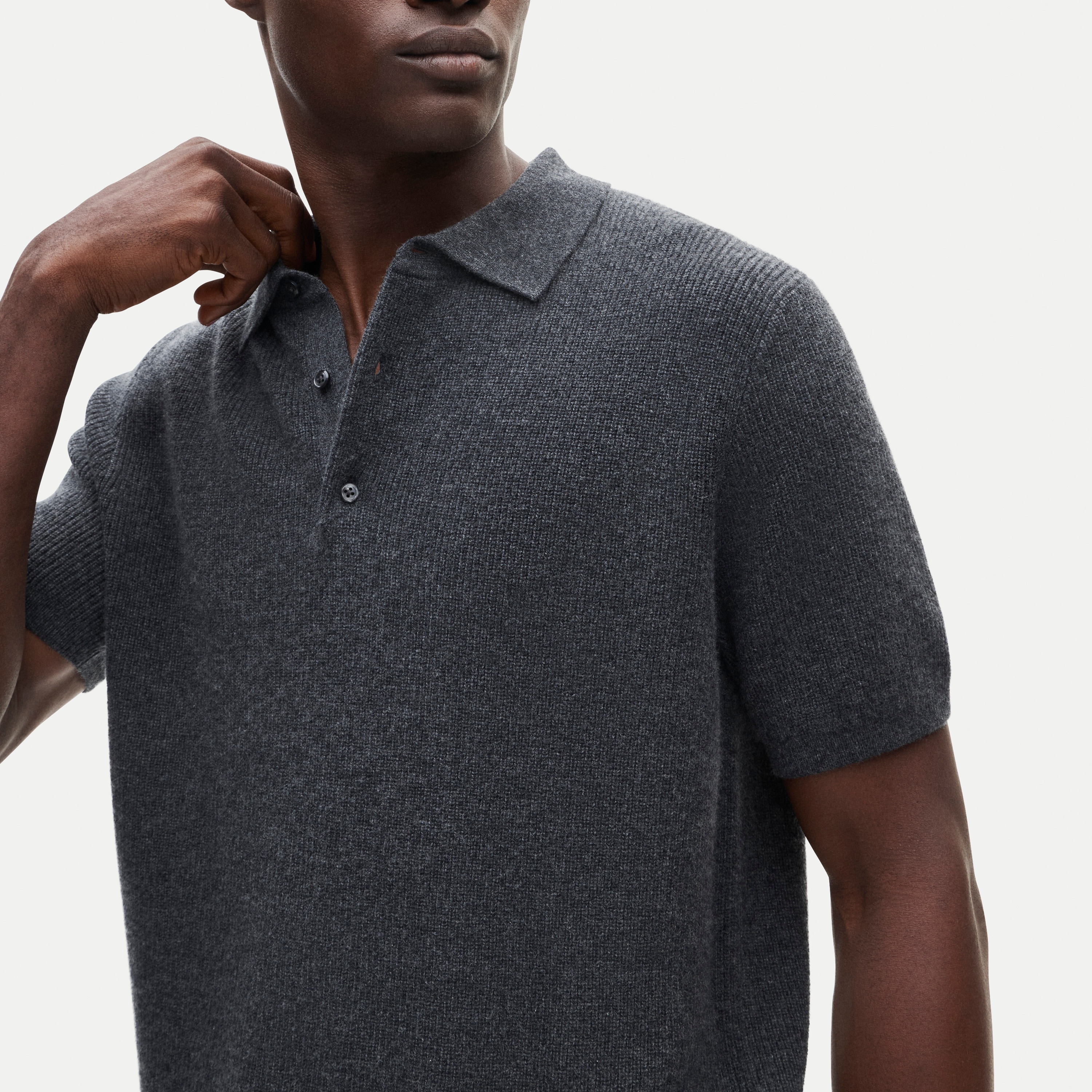 Short-sleeve cashmere rib-knit sweater-polo