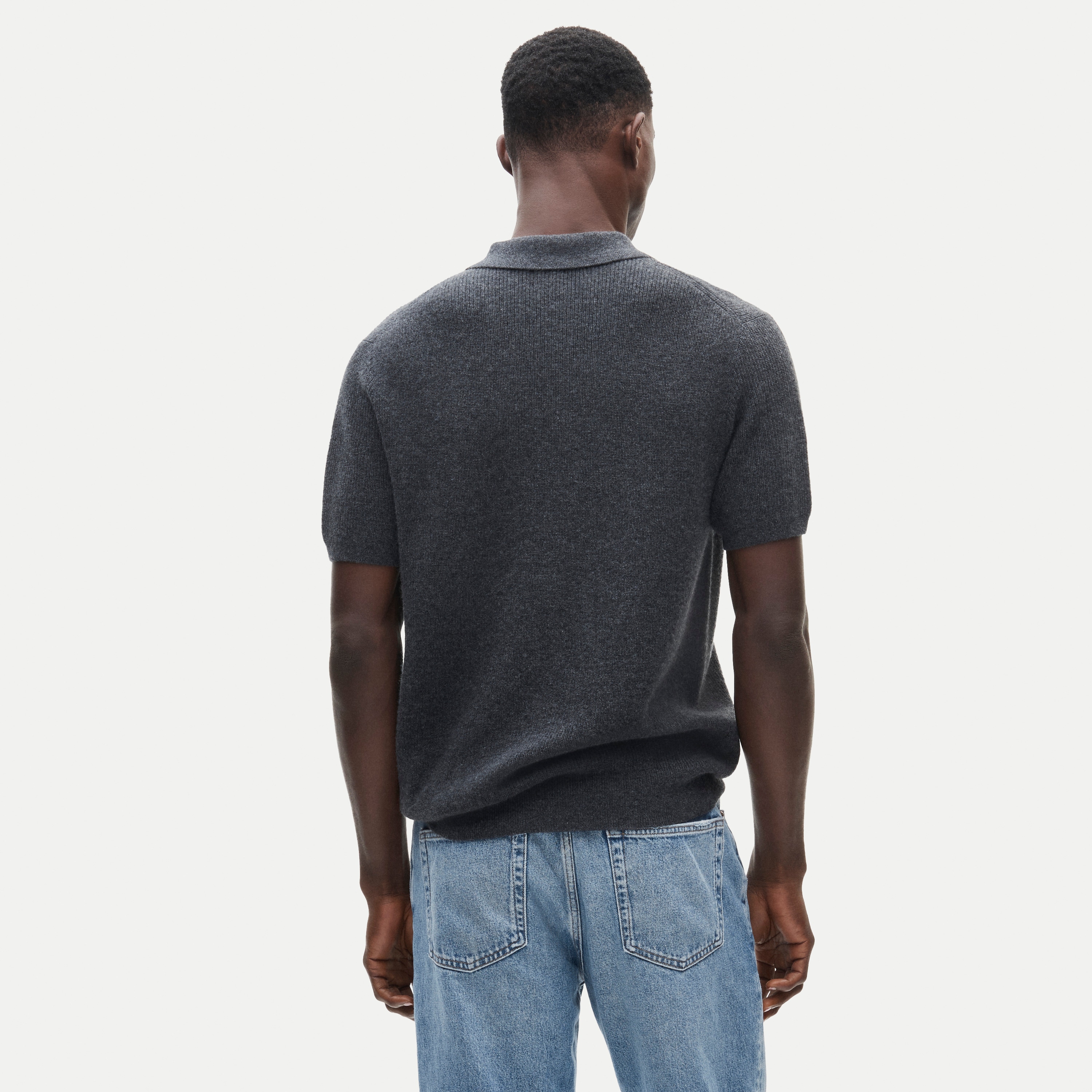Short-sleeve cashmere rib-knit sweater-polo
