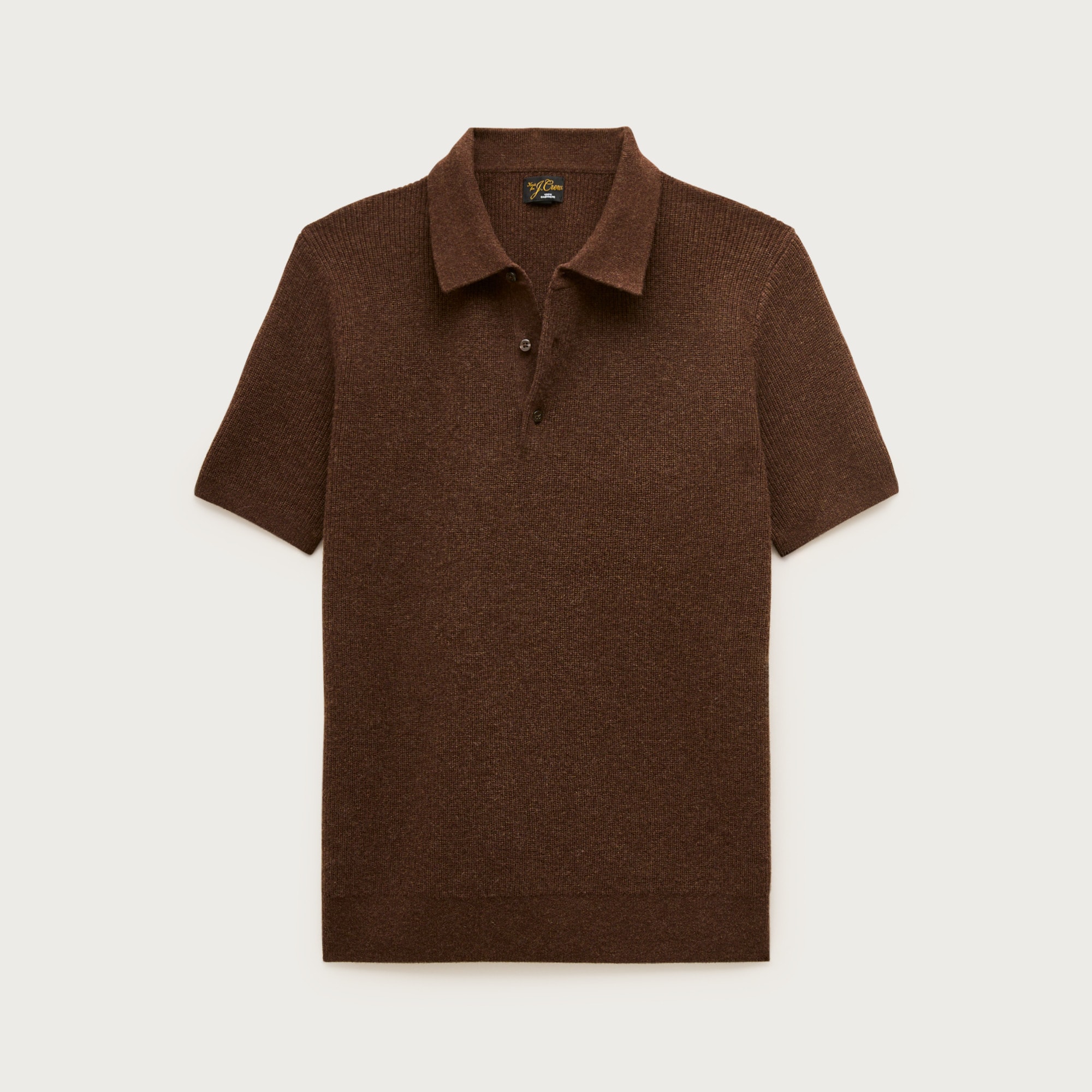 Short-sleeve cashmere rib-knit sweater-polo