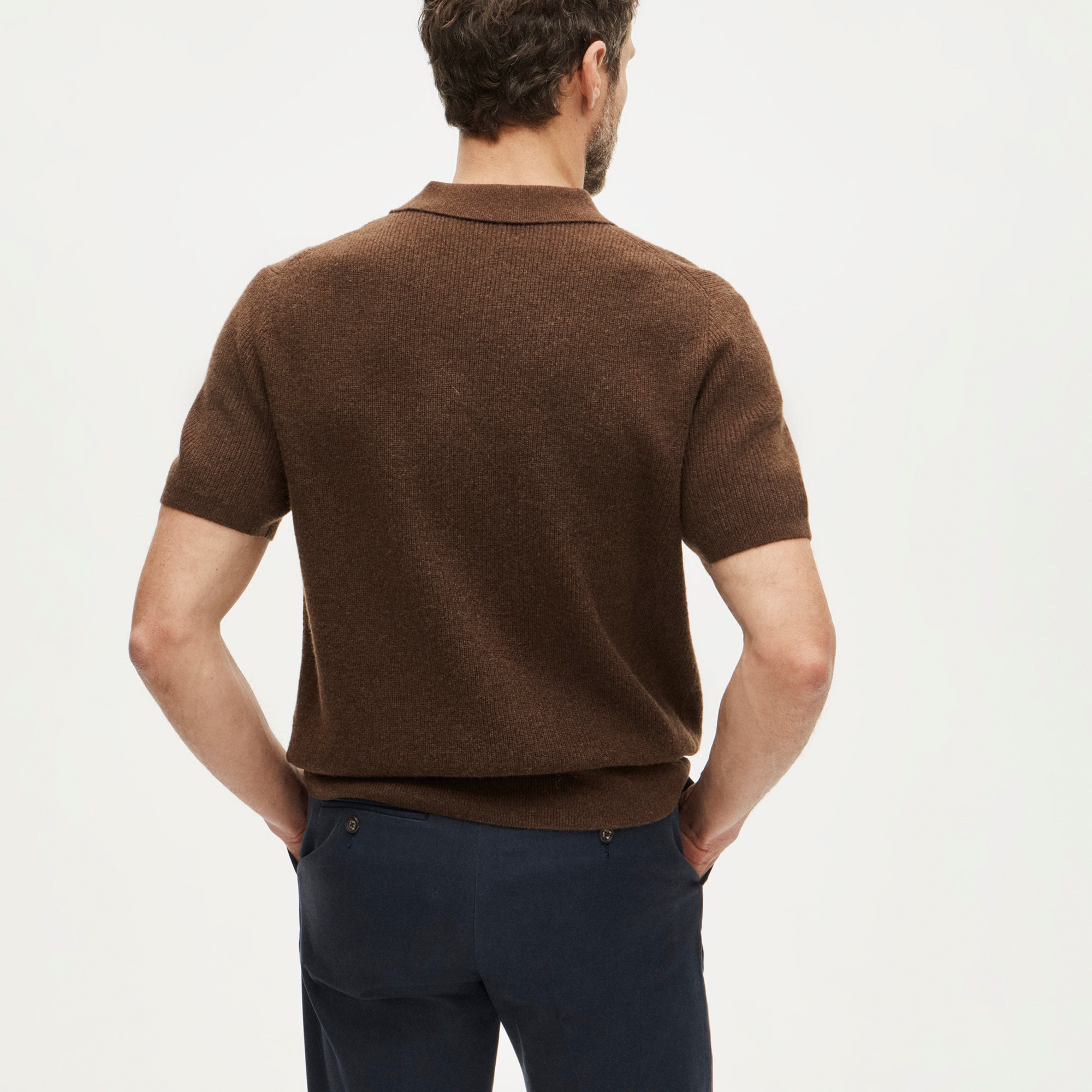 Short-sleeve cashmere rib-knit sweater-polo