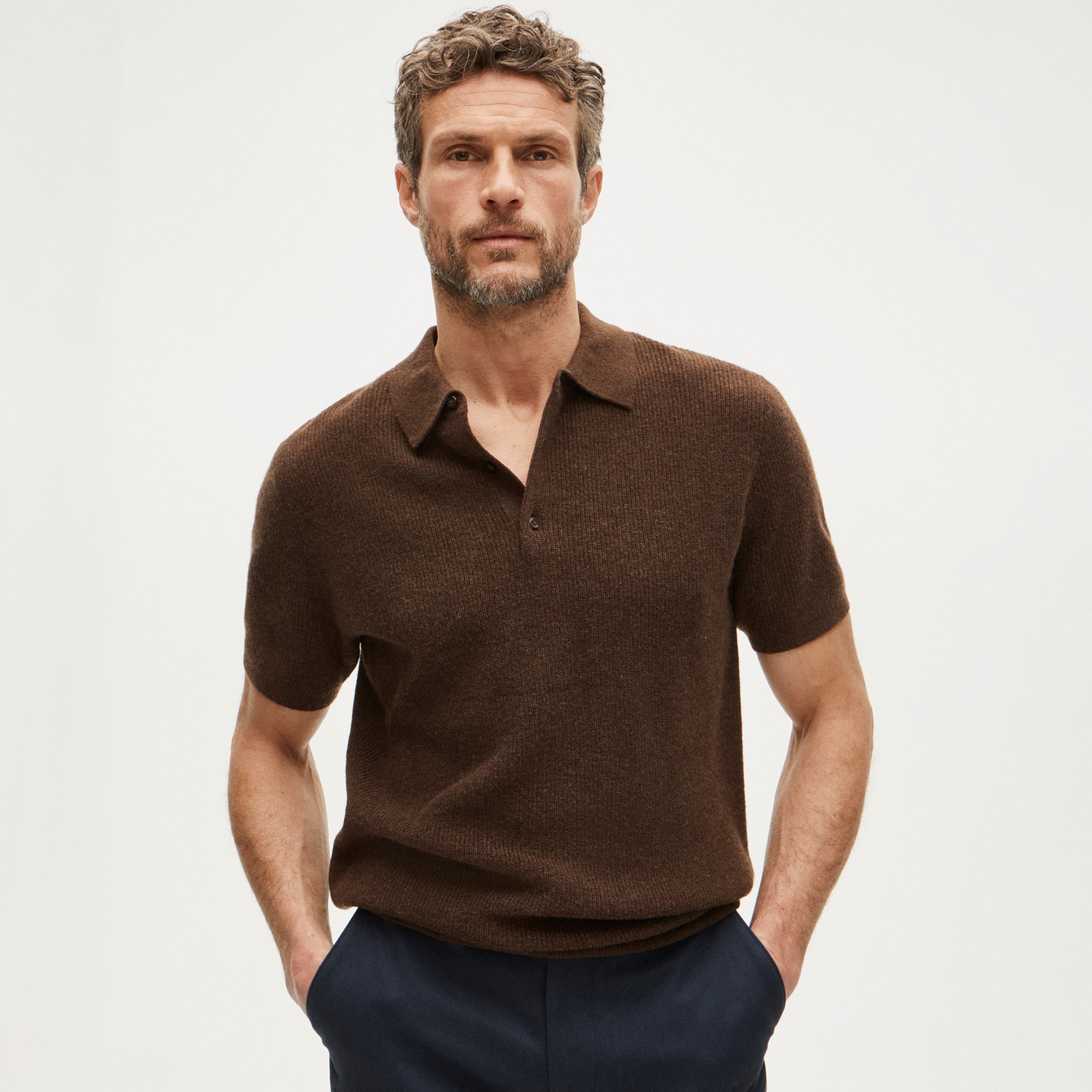 mens Short-sleeve cashmere rib-knit sweater-polo