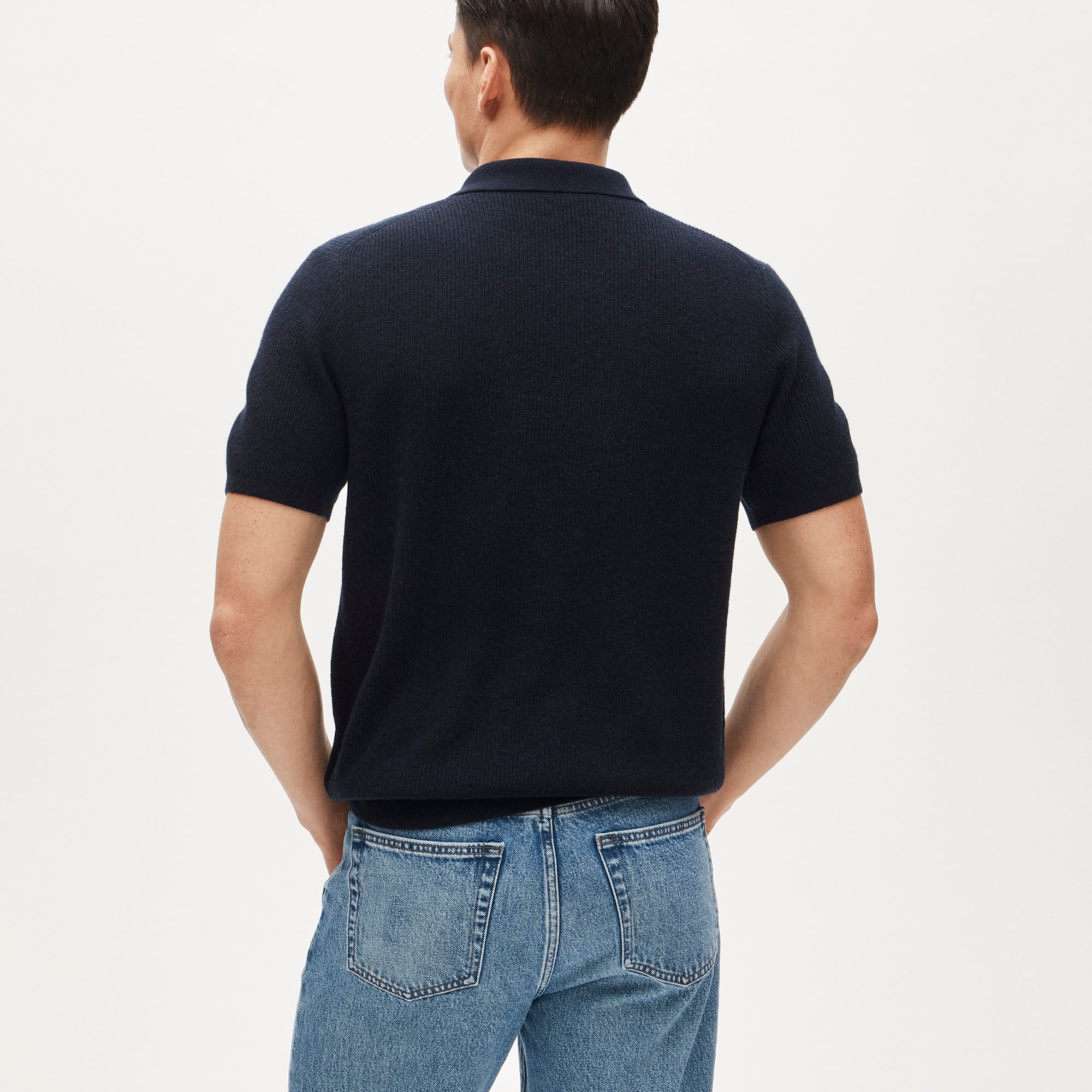 Short-sleeve cashmere rib-knit sweater-polo