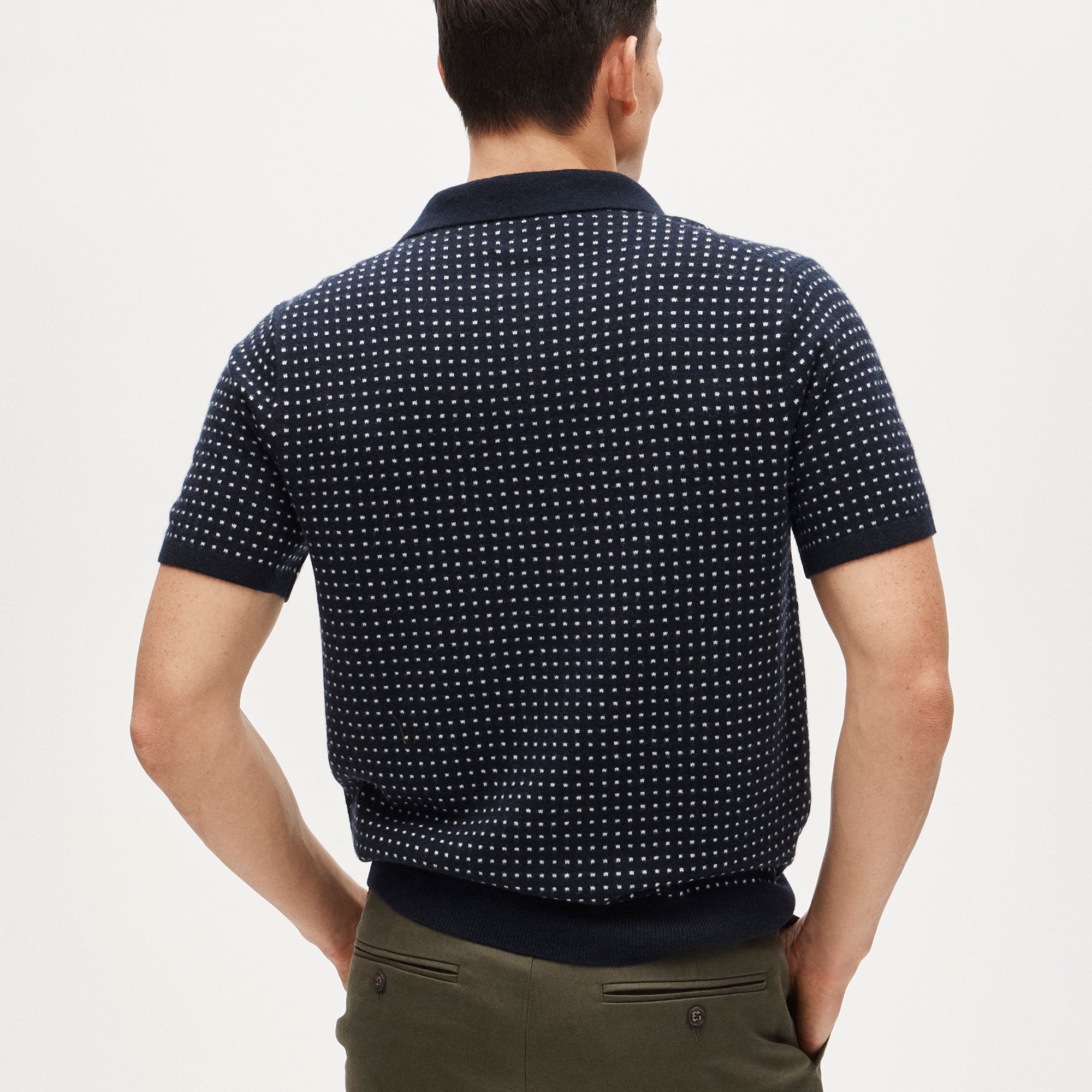 Short-sleeve cashmere sweater-polo in dot