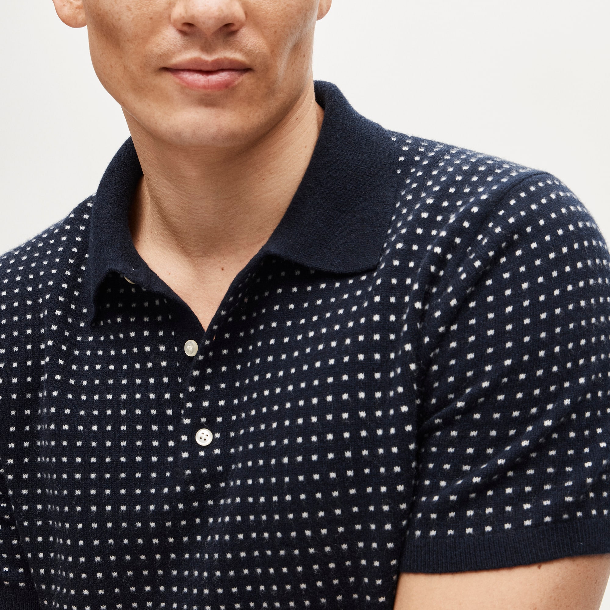 Short-sleeve cashmere sweater-polo in dot