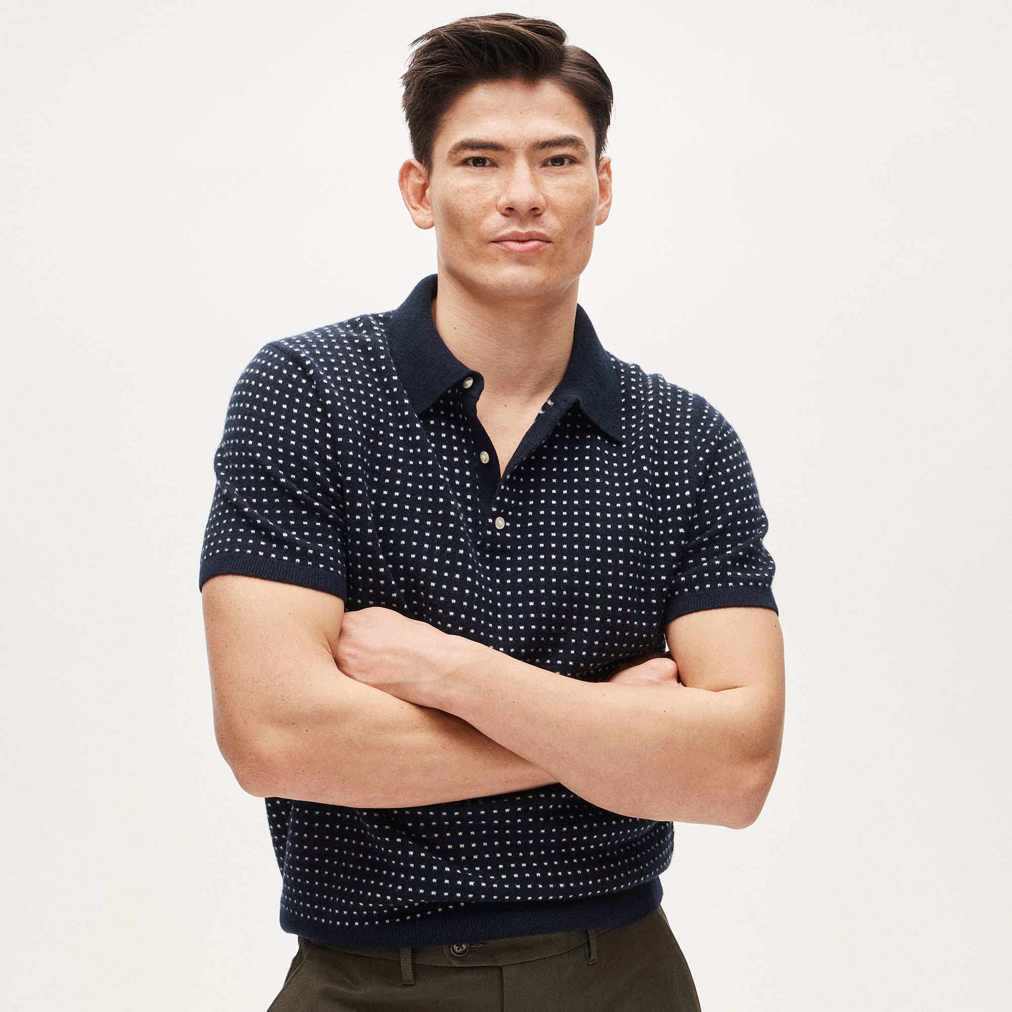 Short-sleeve cashmere sweater-polo in dot