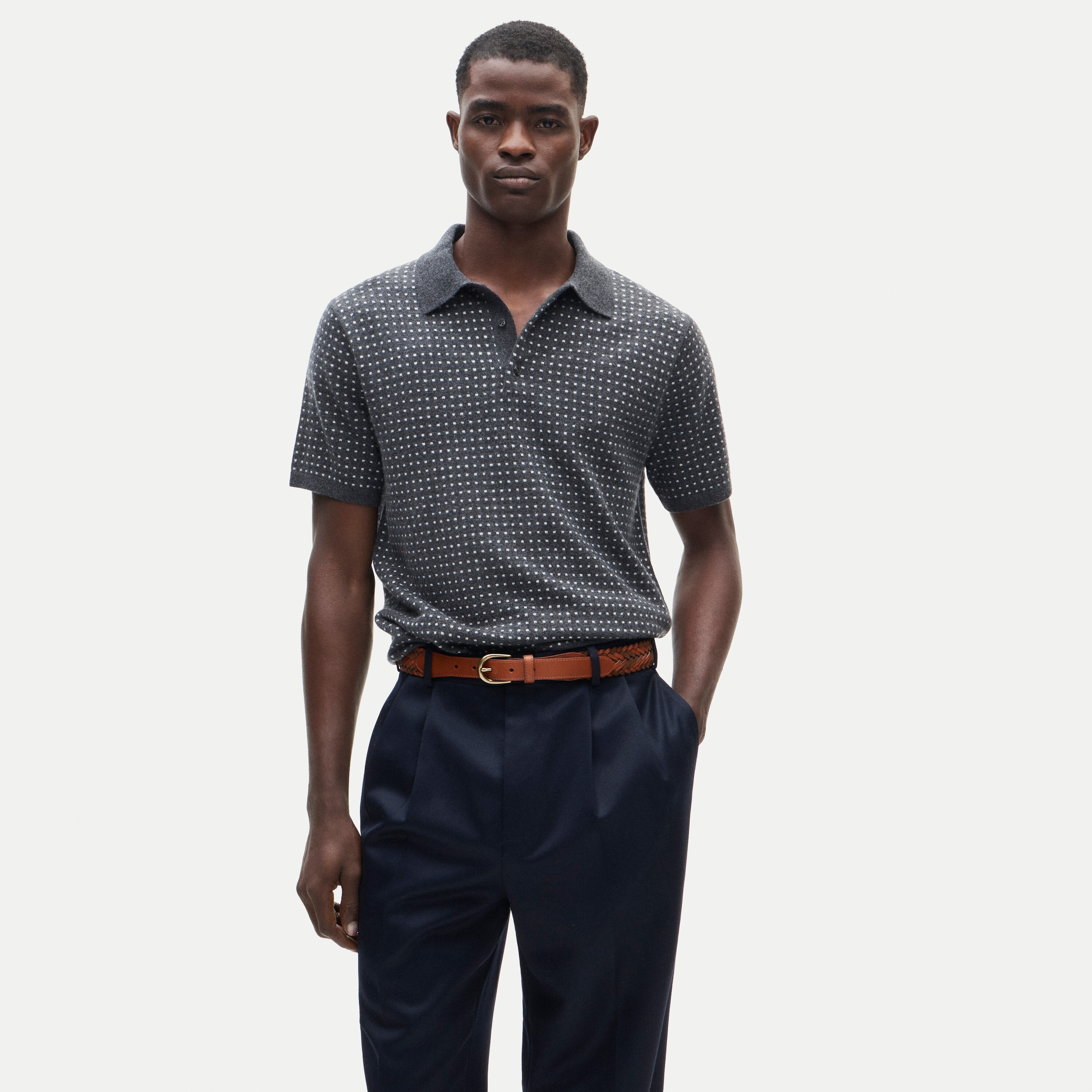 Short-sleeve cashmere sweater-polo in dot