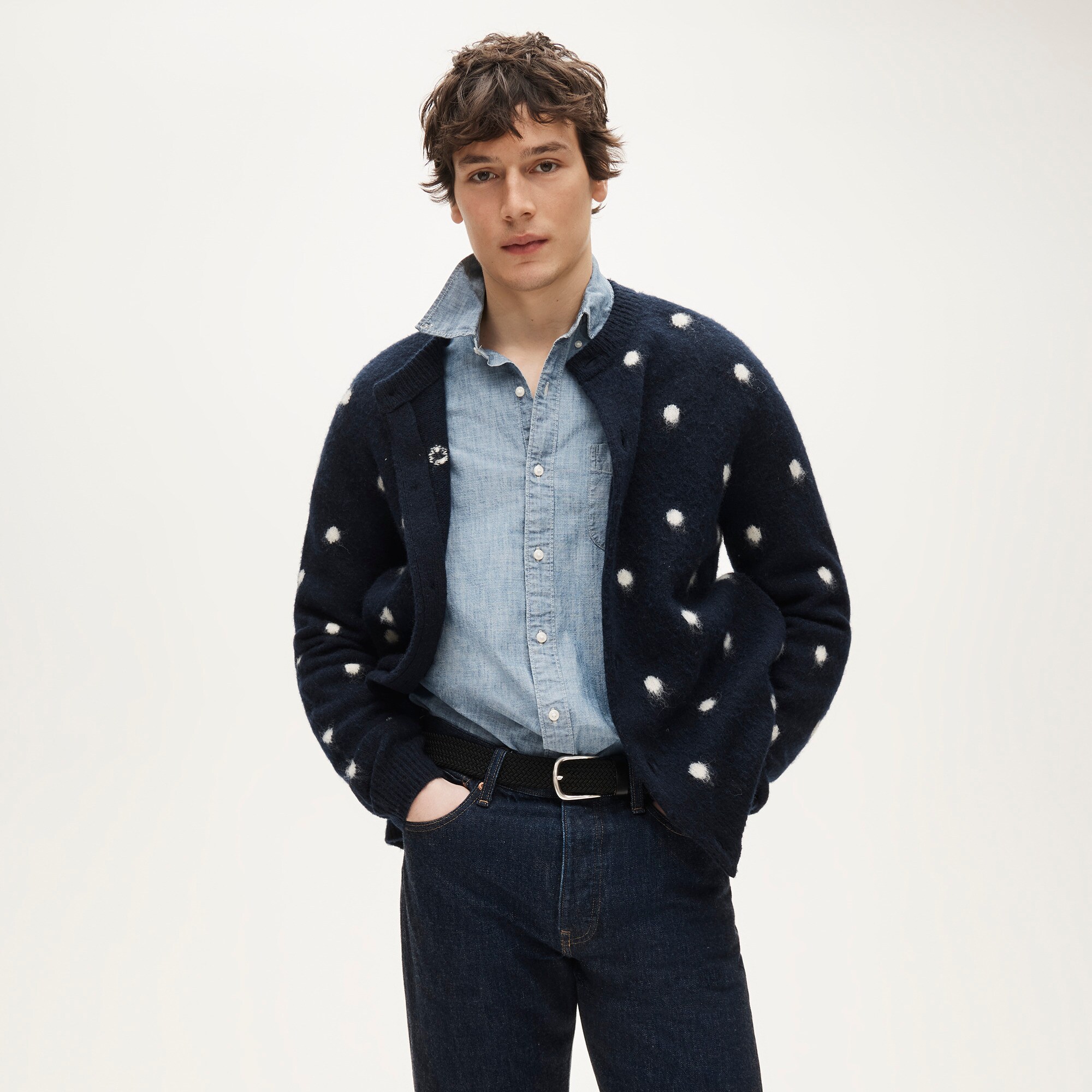 Brushed Wool Cardigan In Polka Dot For Men | J.Crew