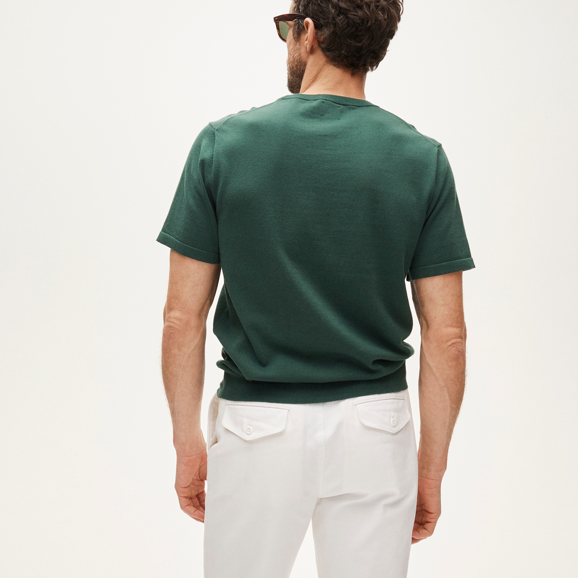 Short-sleeve crewneck sweater in Pima cotton