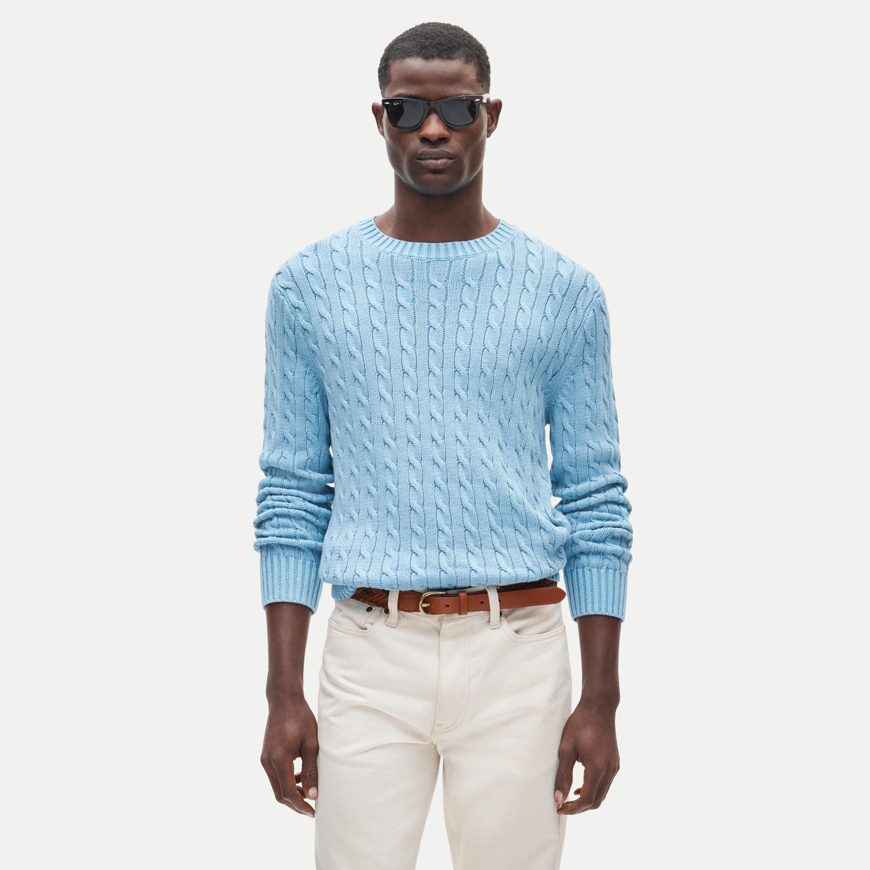 Garment-dyed cable-knit cotton sweater