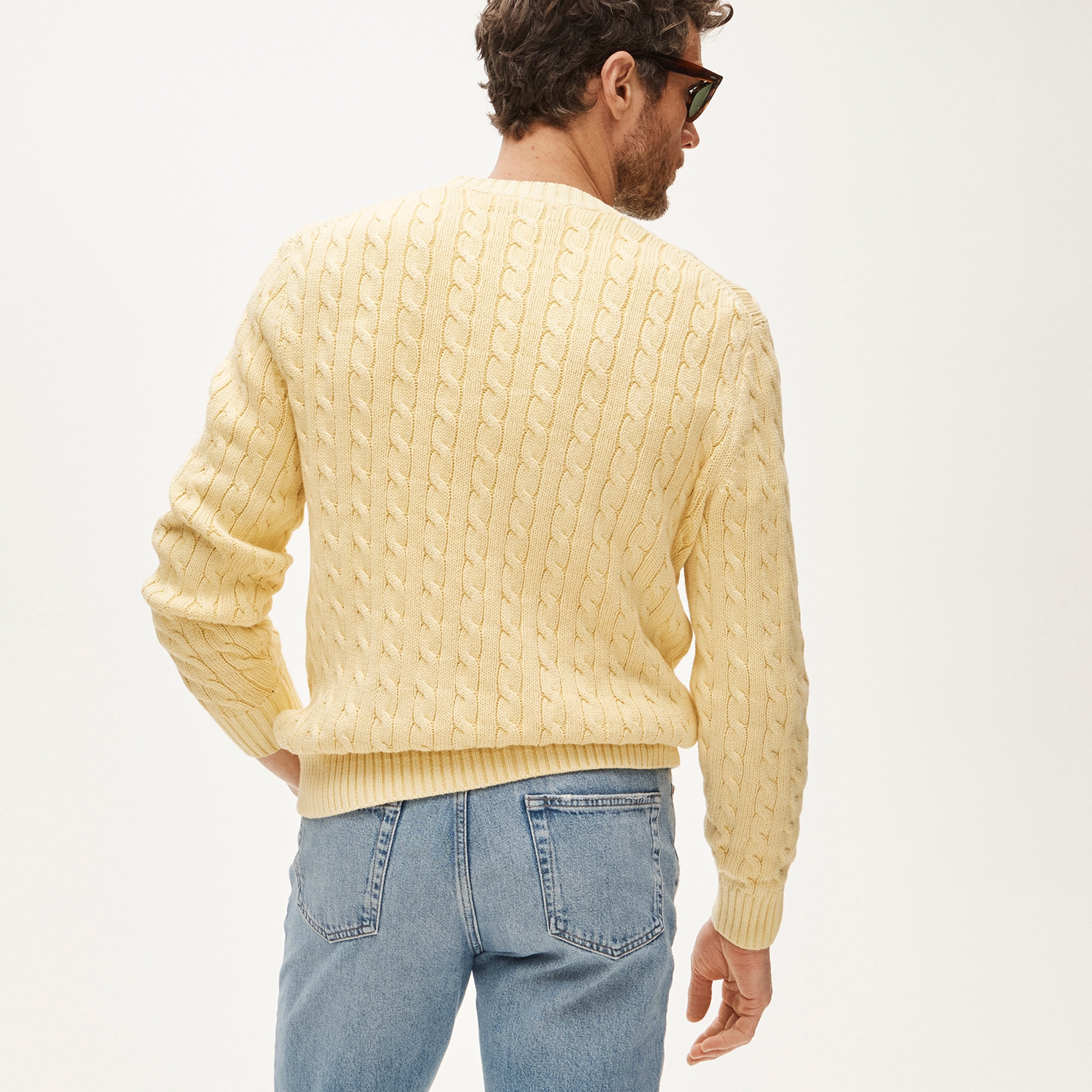 Garment-dyed cable-knit cotton sweater