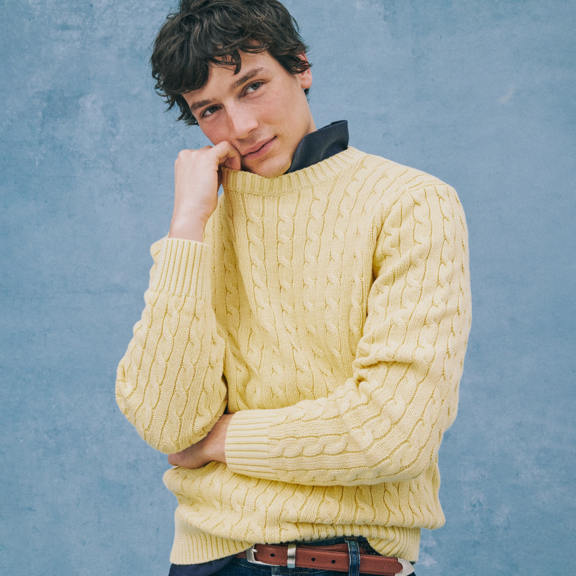 Garment-dyed cable-knit cotton sweater