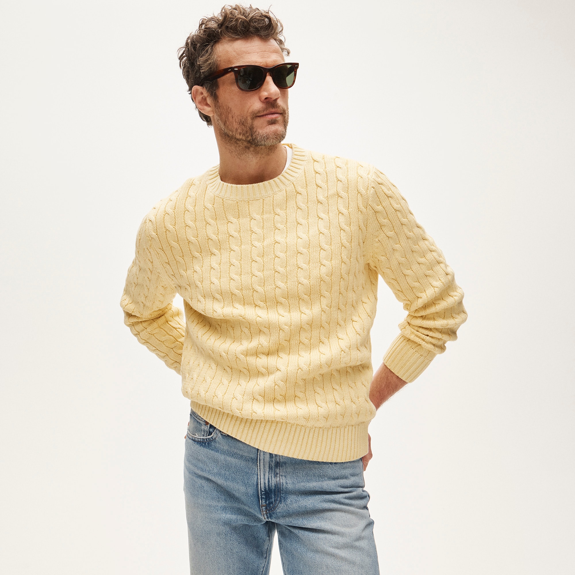 Garment-dyed cable-knit cotton sweater