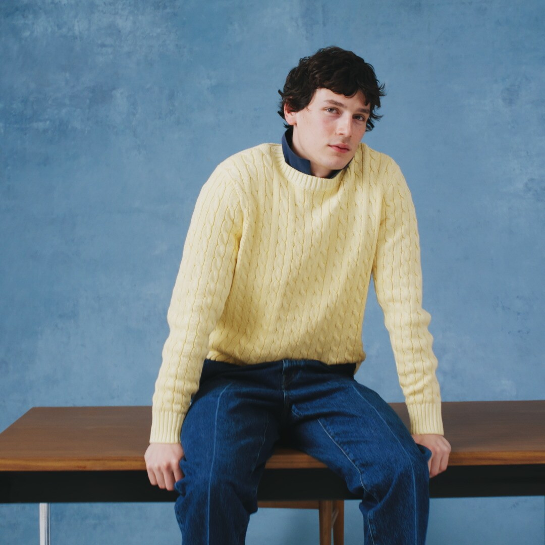 Garment-dyed cable-knit cotton sweater