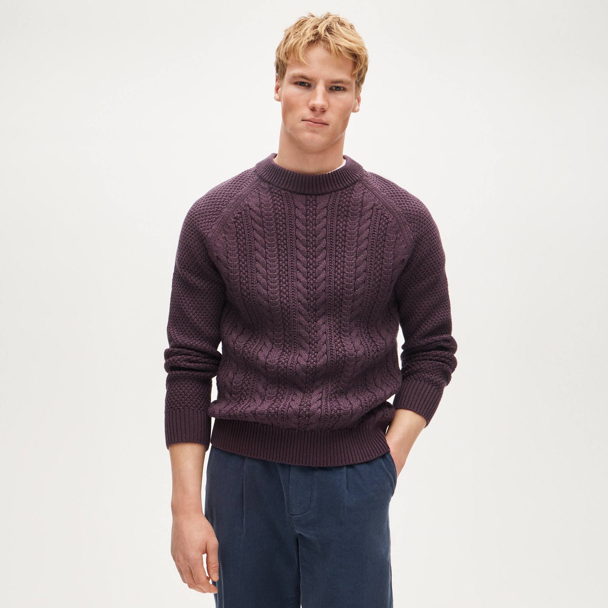 mens Heritage cotton cable-knit crewneck sweater