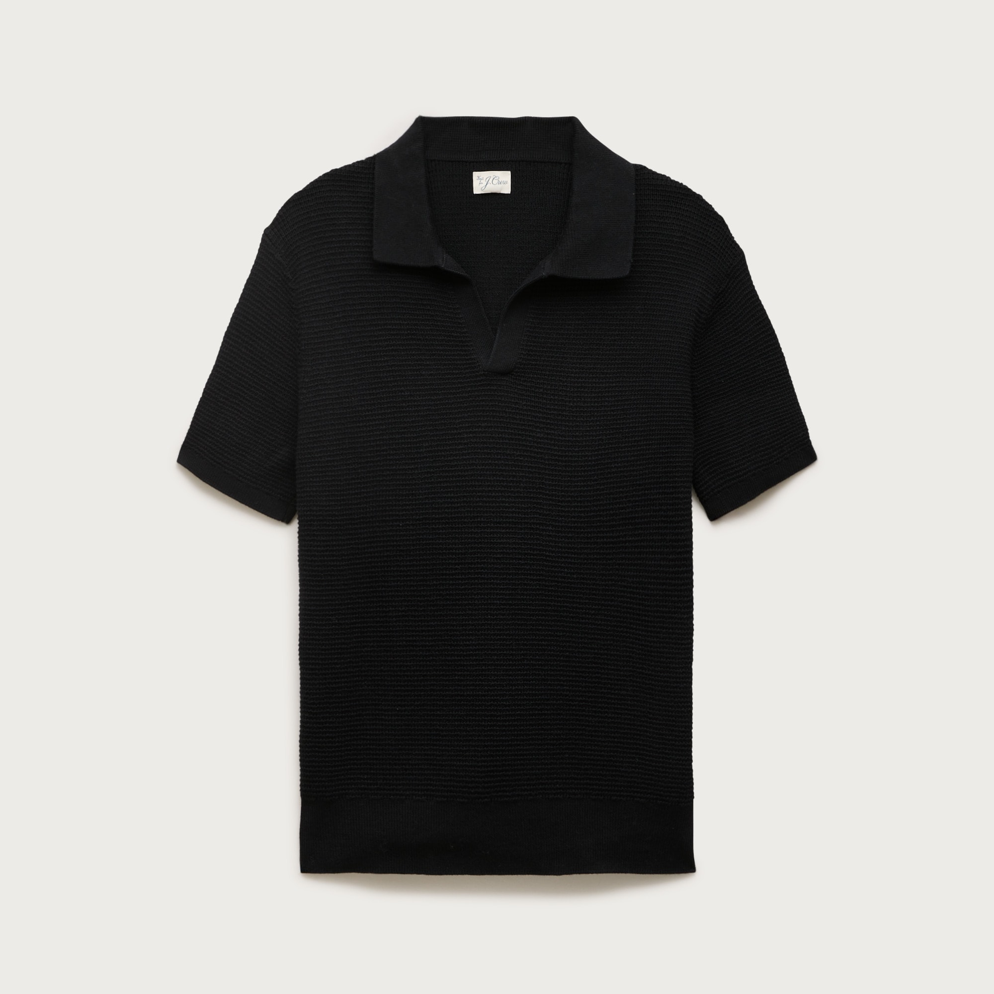 Short-sleeve cotton waffle-knit johnny-collar sweater-polo