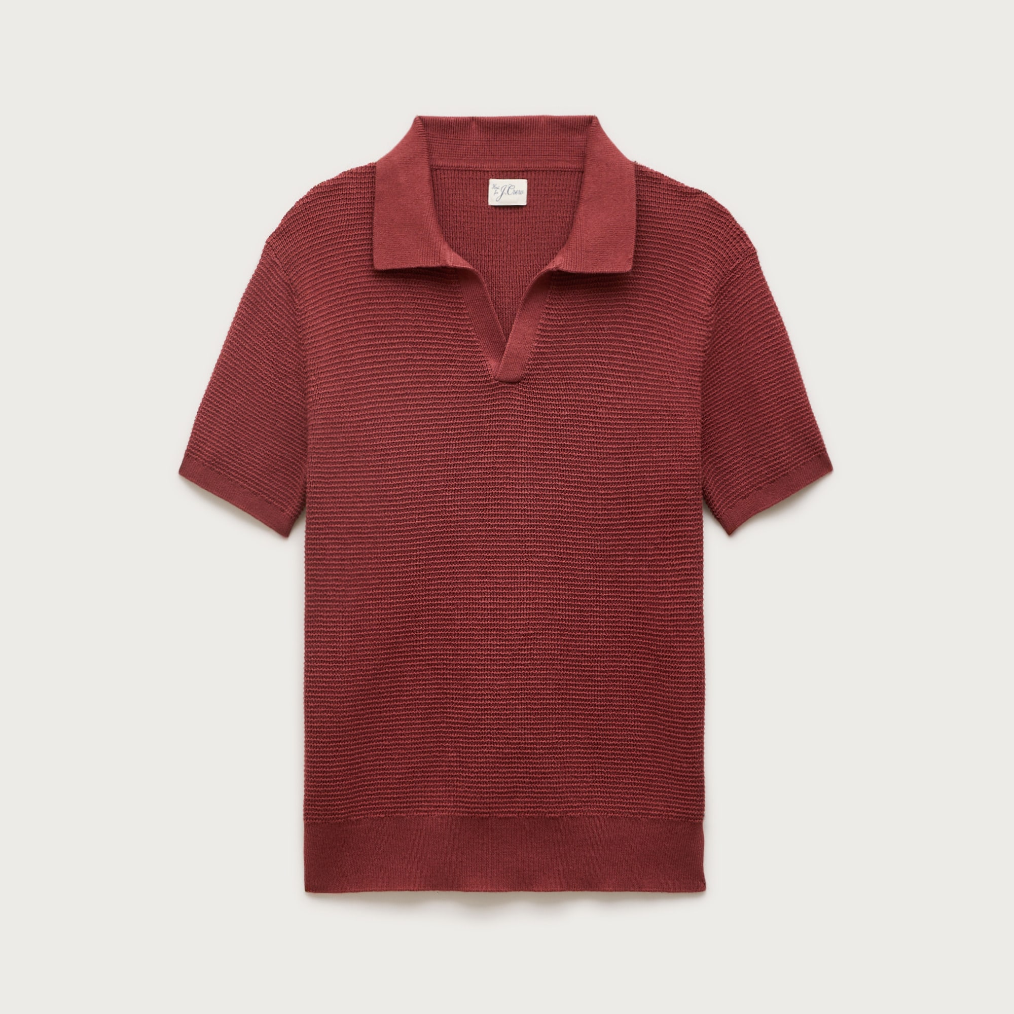 Short-sleeve cotton waffle-knit johnny-collar sweater-polo
