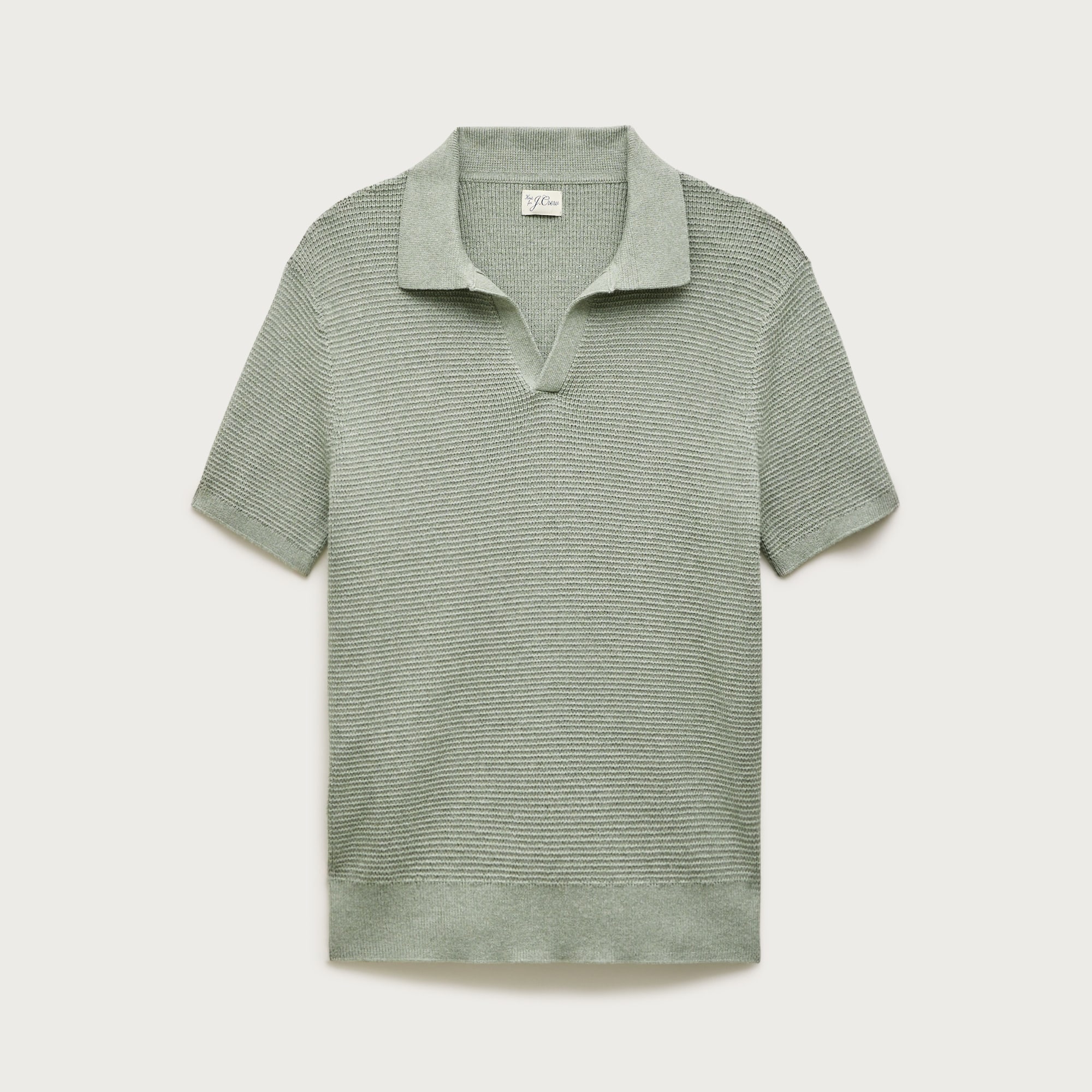 Short-sleeve cotton waffle-knit johnny-collar sweater-polo