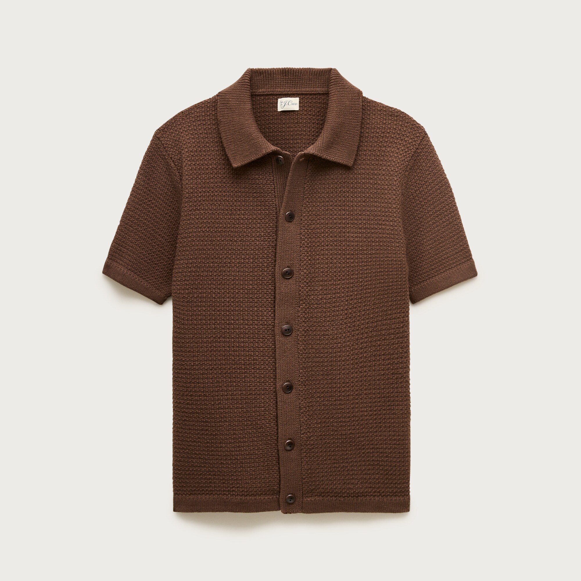 Short-sleeve cotton waffle-knit polo cardigan sweater
