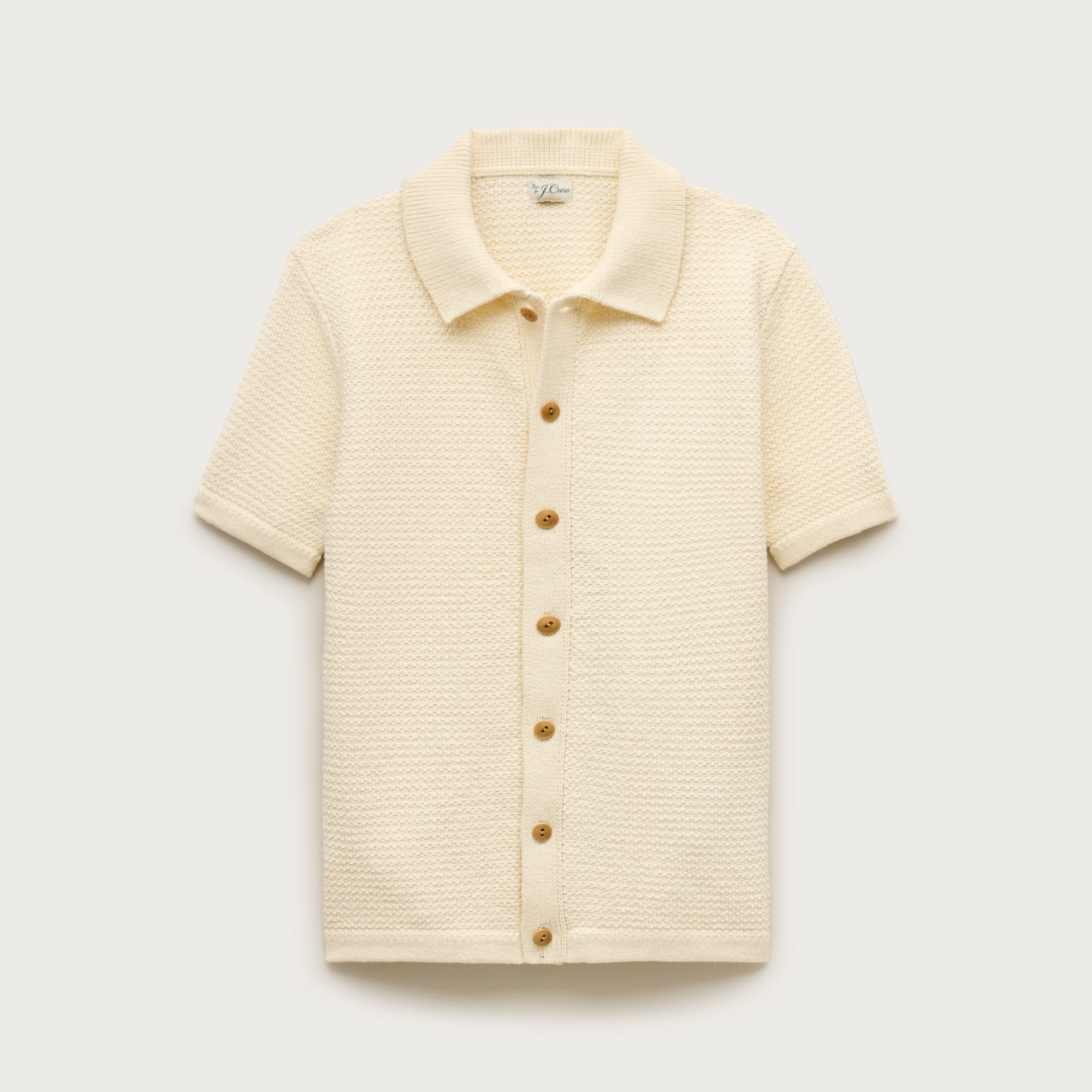 Short-sleeve cotton waffle-knit polo cardigan sweater