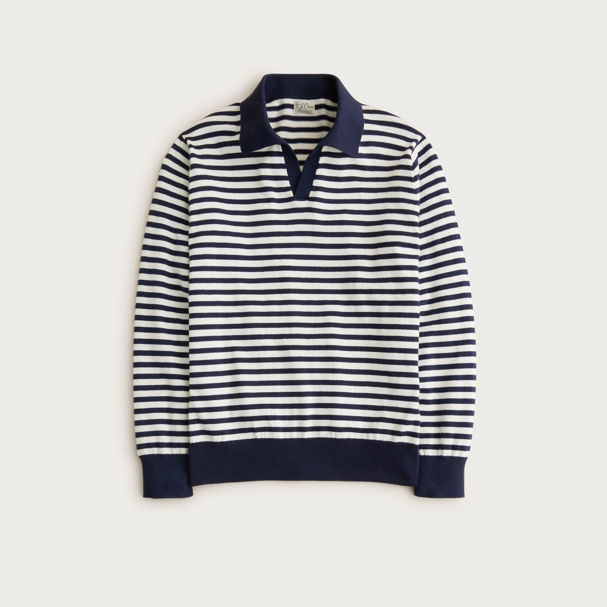 Cotton johnny-collar sweater-polo in stripe
