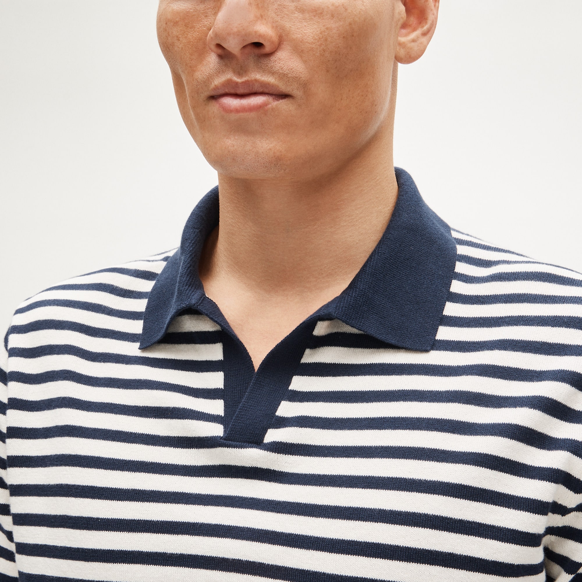 Cotton johnny-collar sweater-polo in stripe