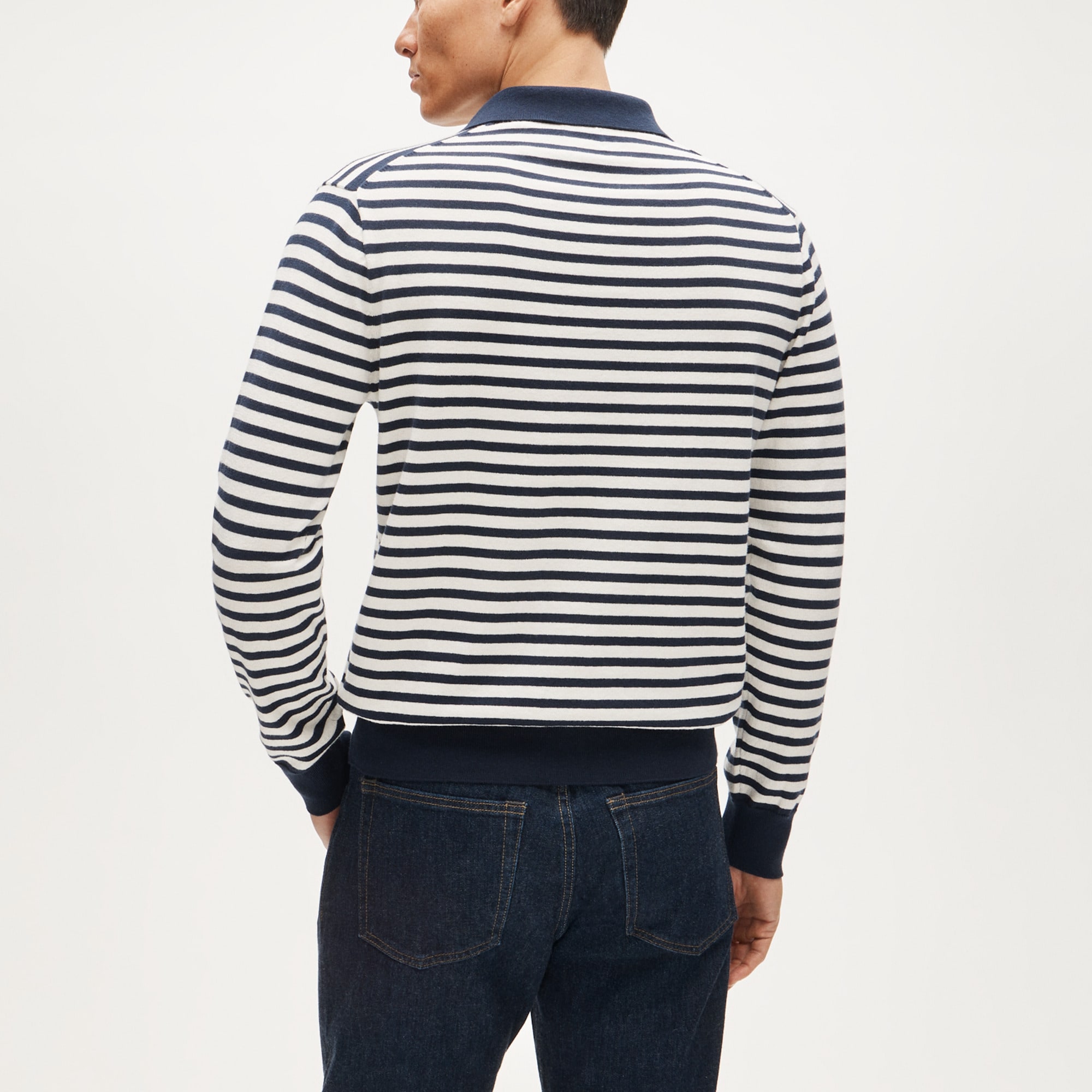 Cotton johnny-collar sweater-polo in stripe