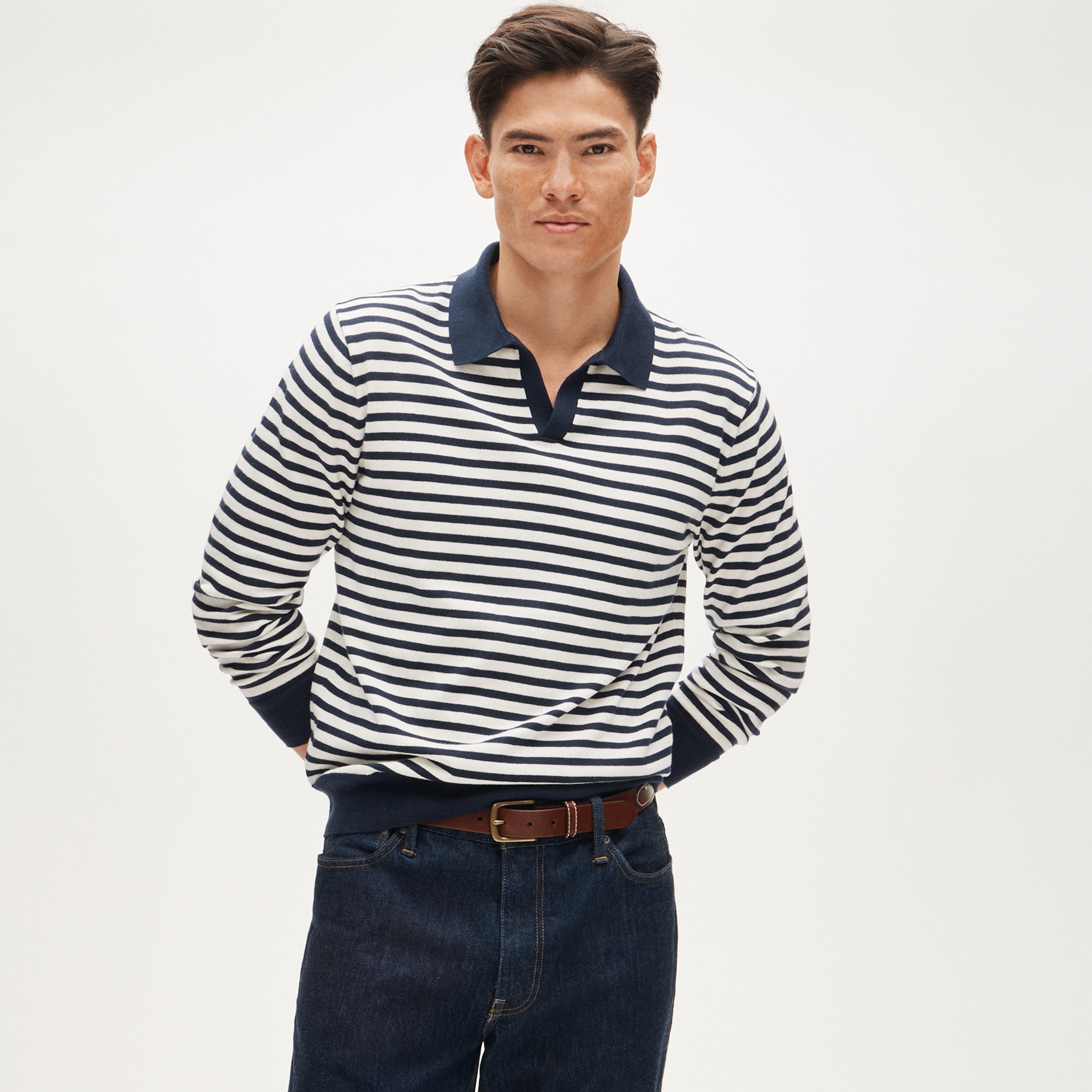 mens Heritage cotton johnny-collar sweater-polo in stripe