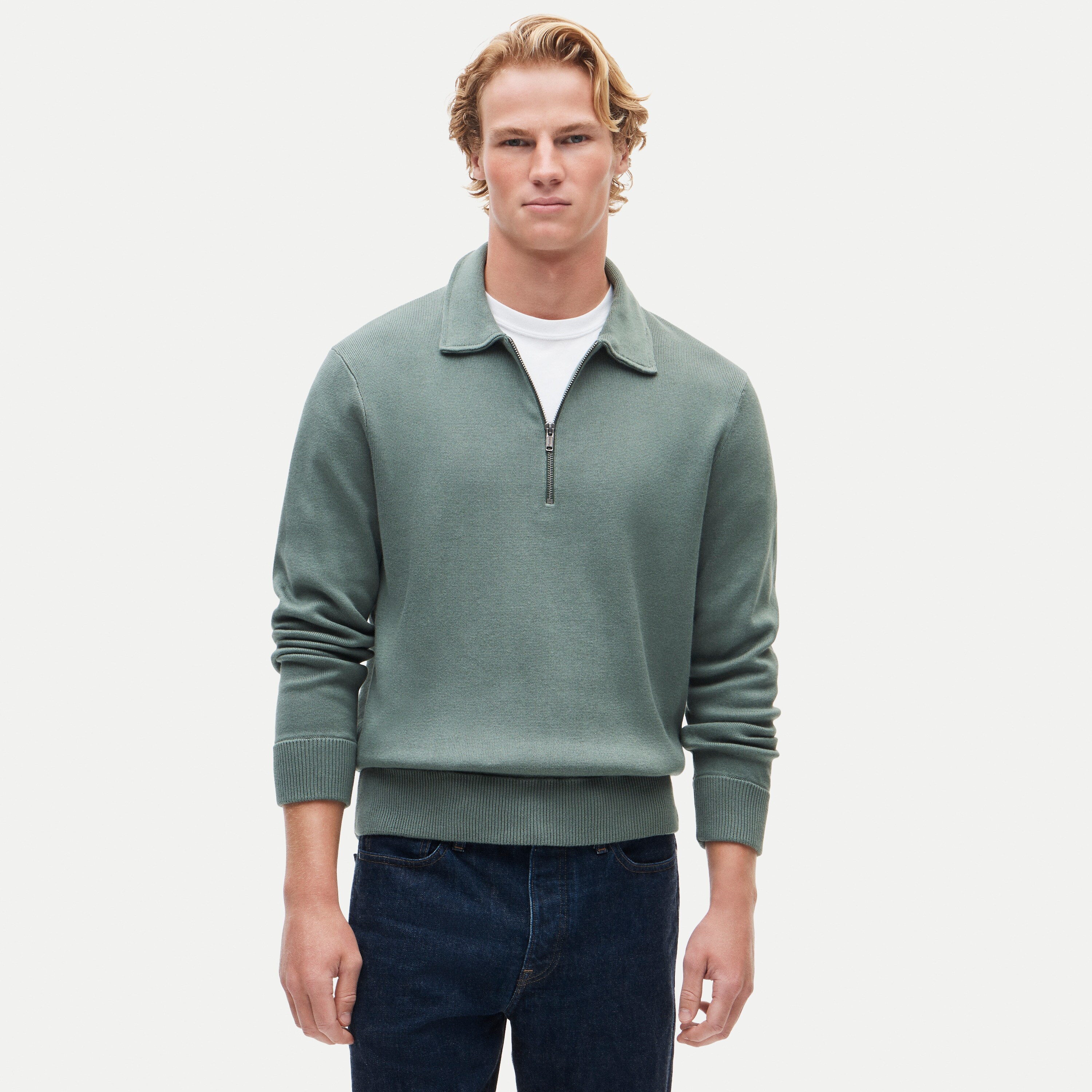 Quarter-zip sweater in milano-stitch cotton