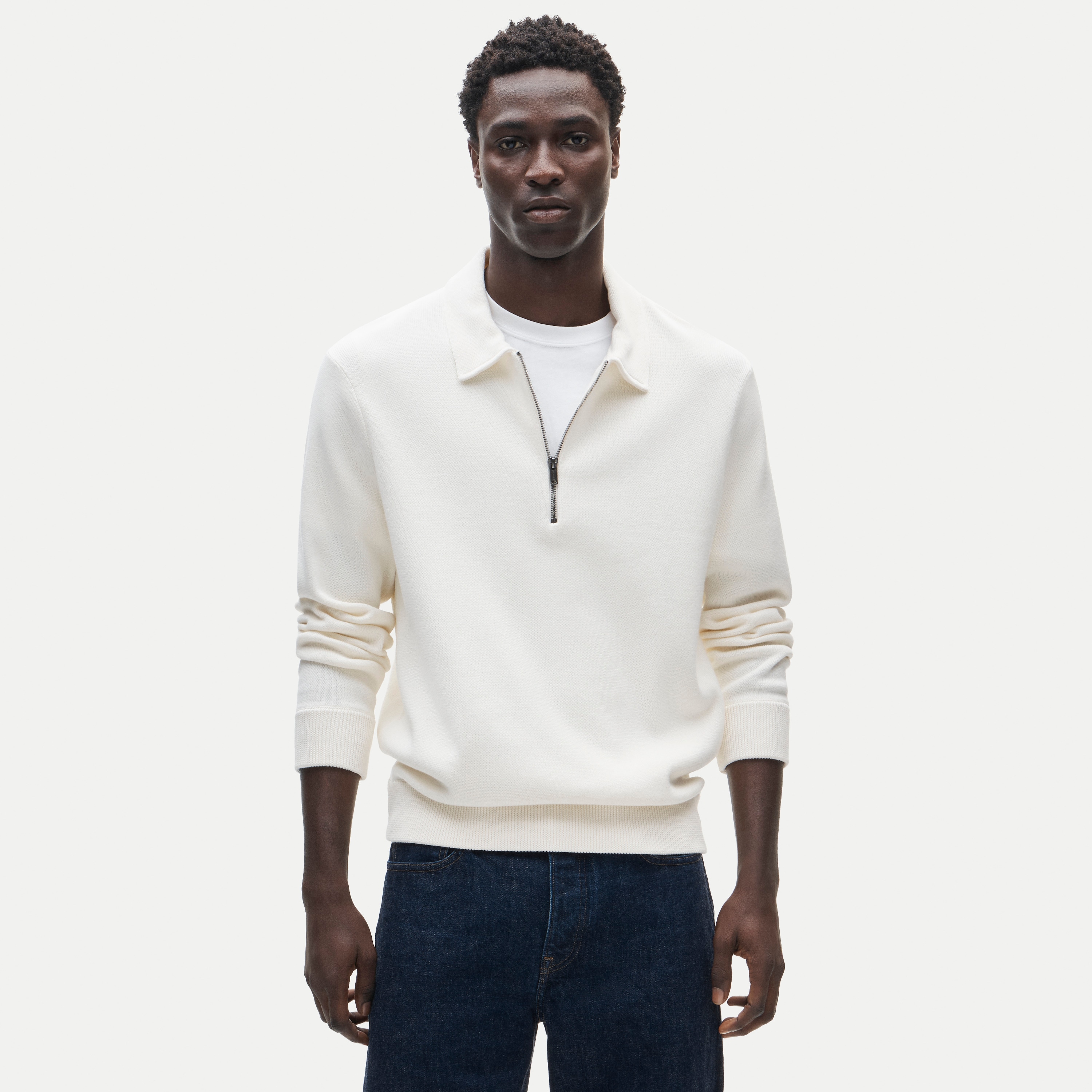 Quarter-zip sweater in milano-stitch cotton