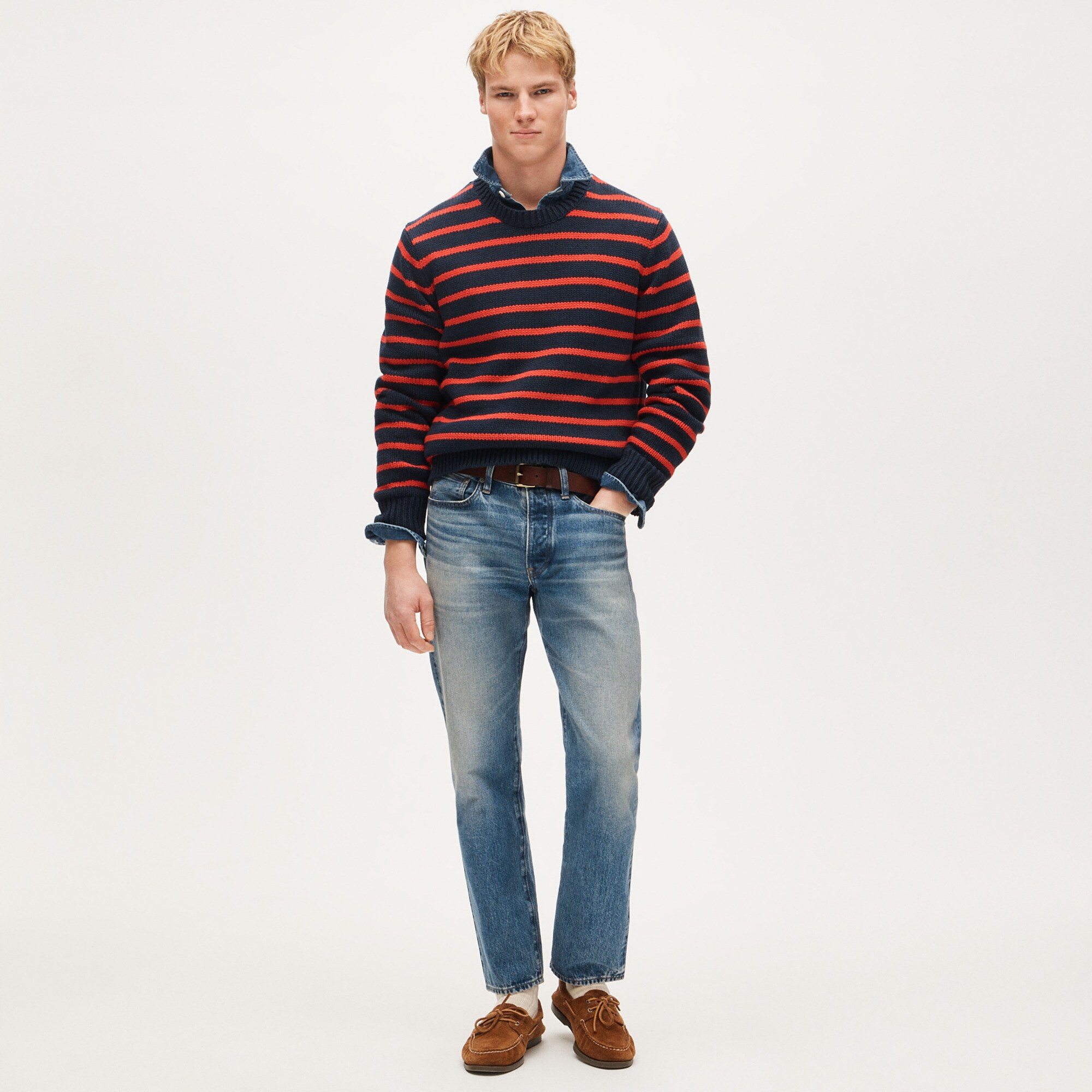 Cotton crewneck sweater in stripe