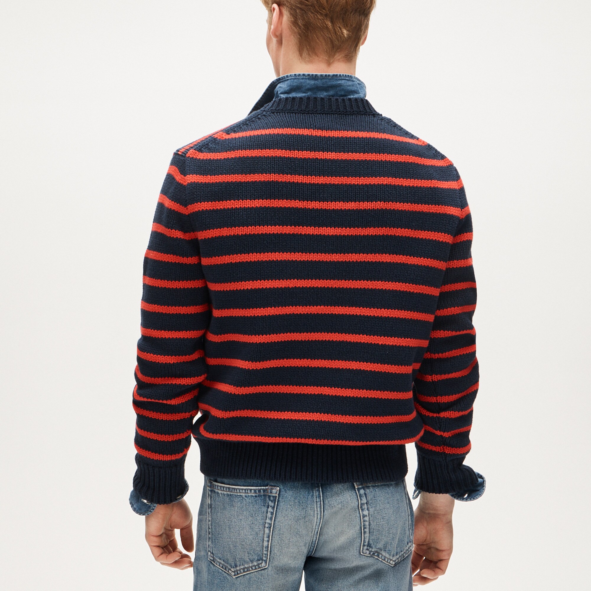 Cotton crewneck sweater in stripe