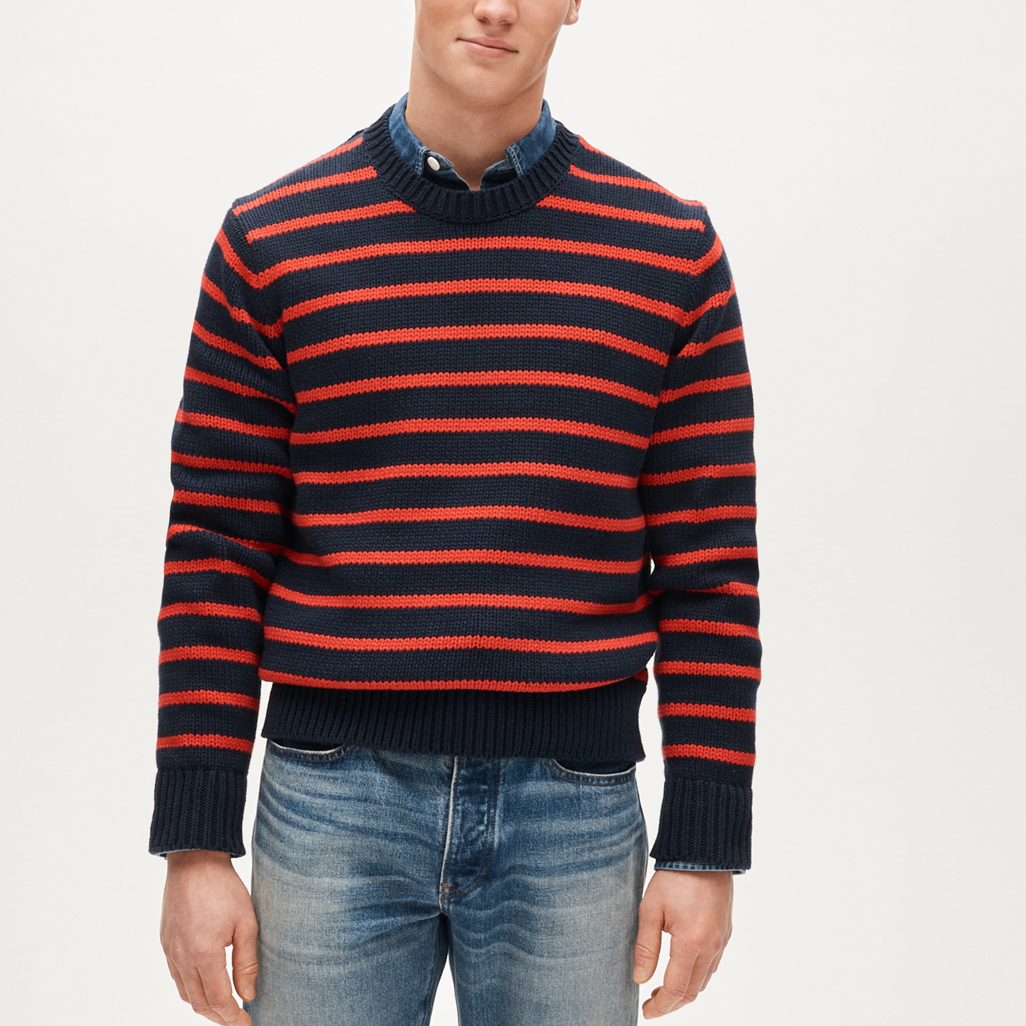 Cotton crewneck sweater in stripe