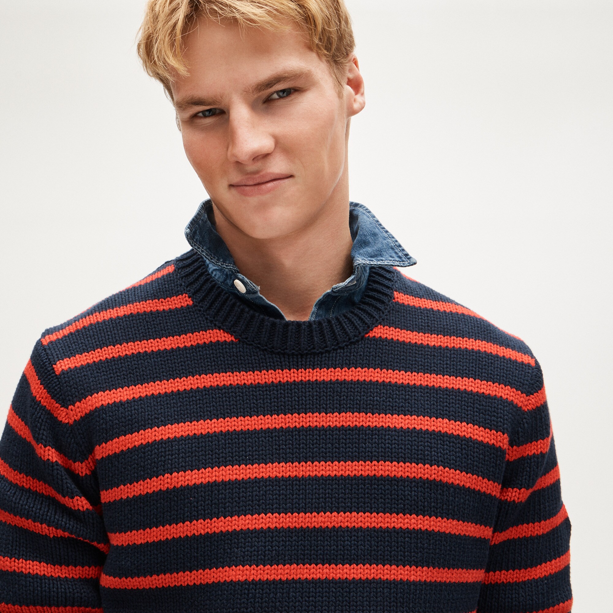 Cotton crewneck sweater in stripe