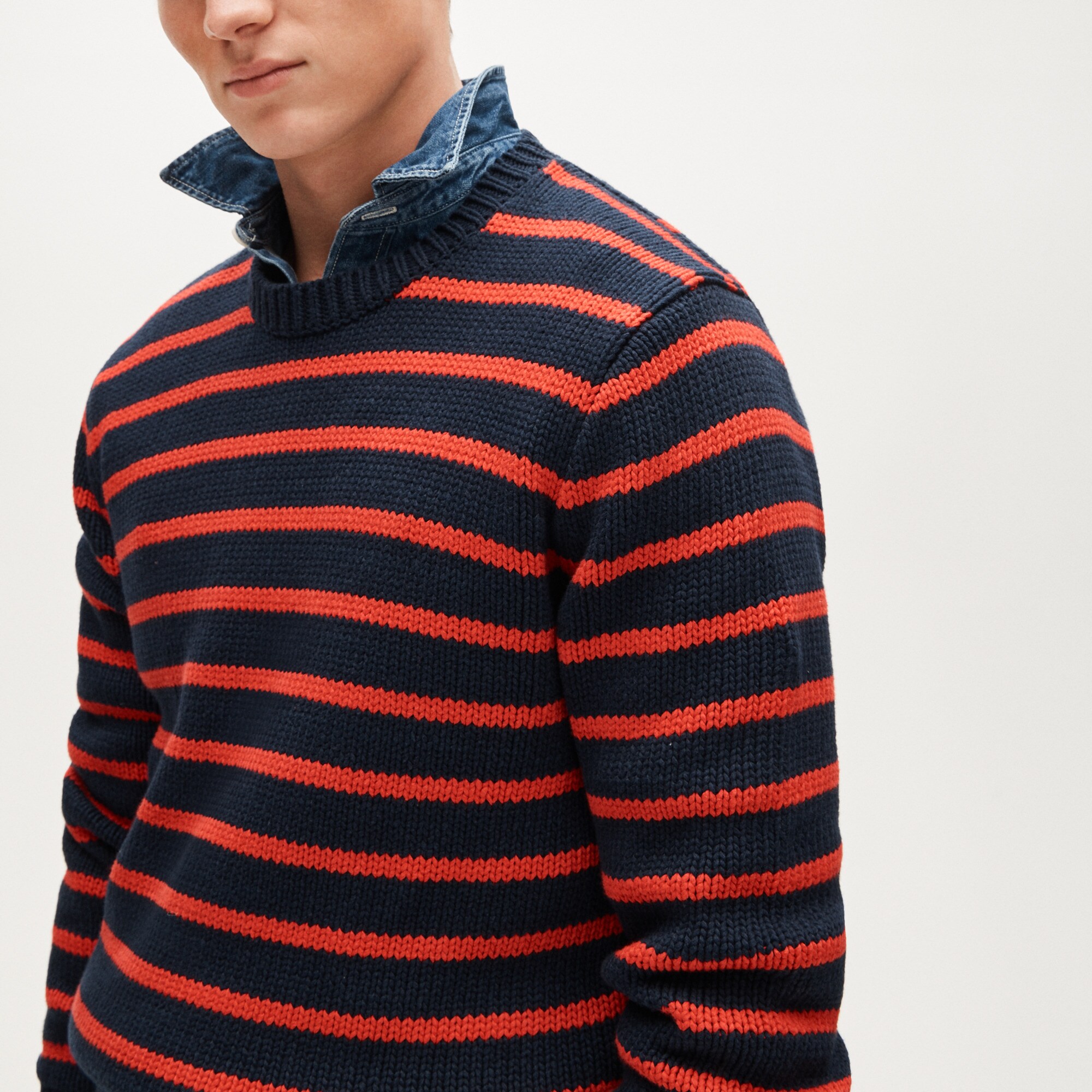 Cotton crewneck sweater in stripe