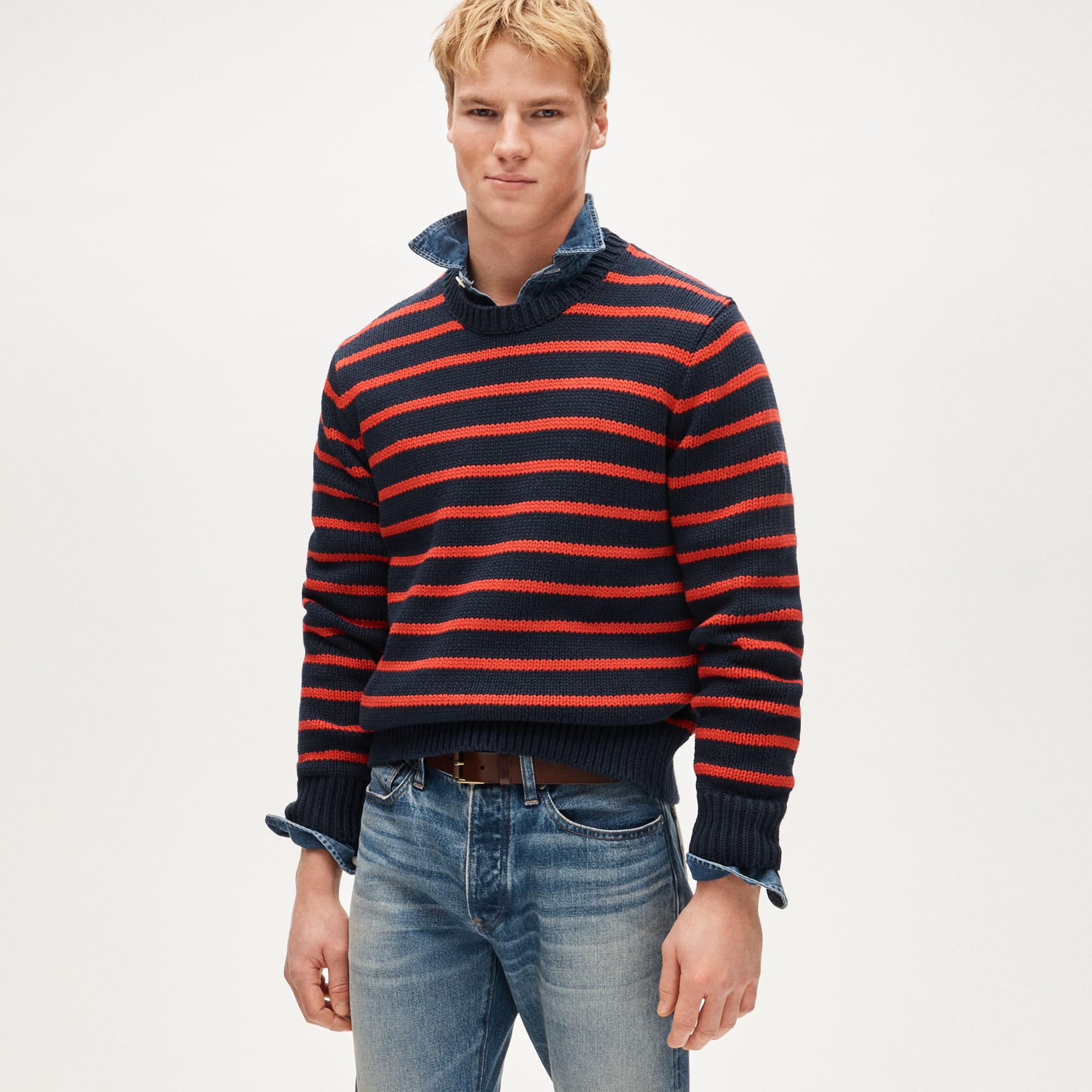 Cotton crewneck sweater in stripe