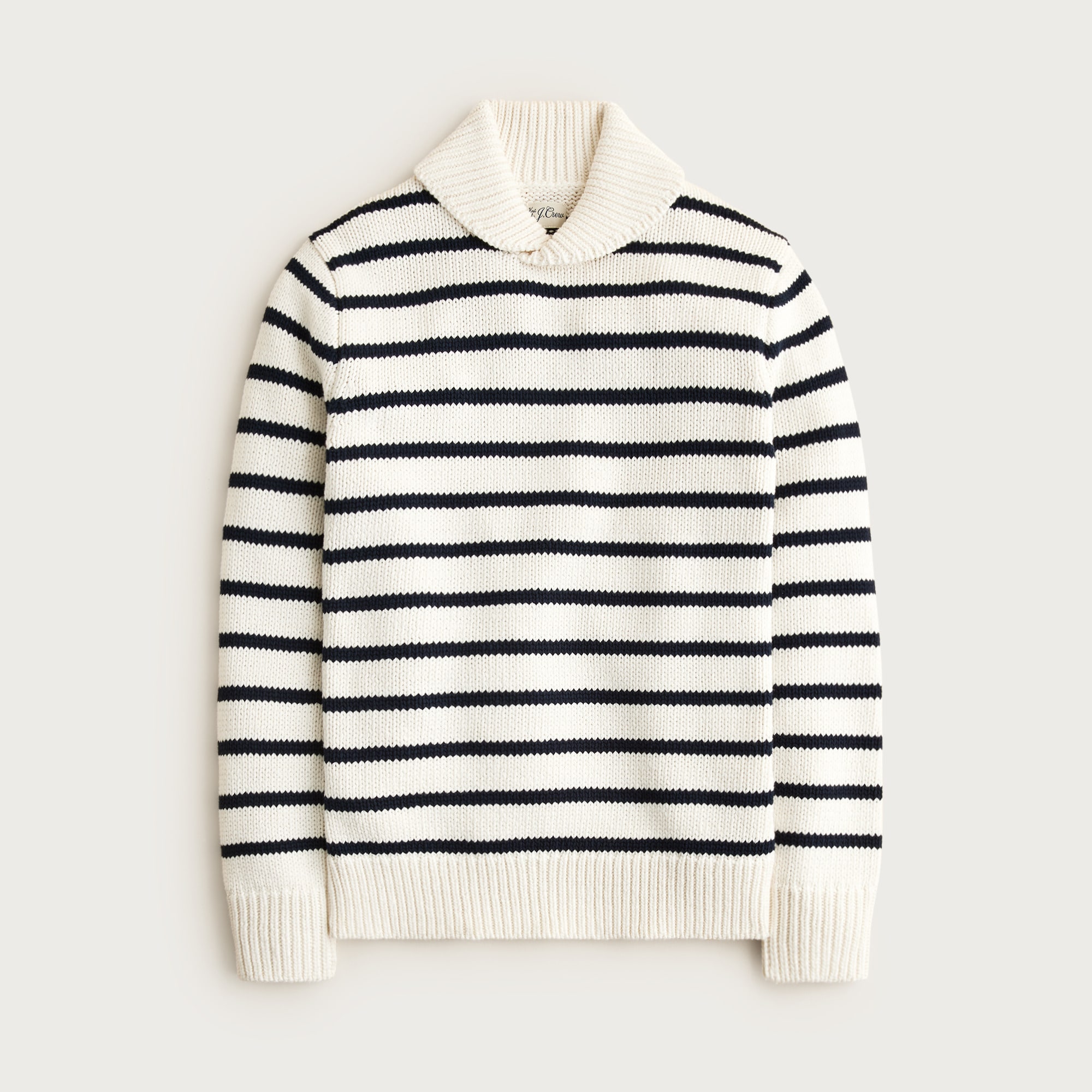 Cotton shawl-collar sweater in stripe
