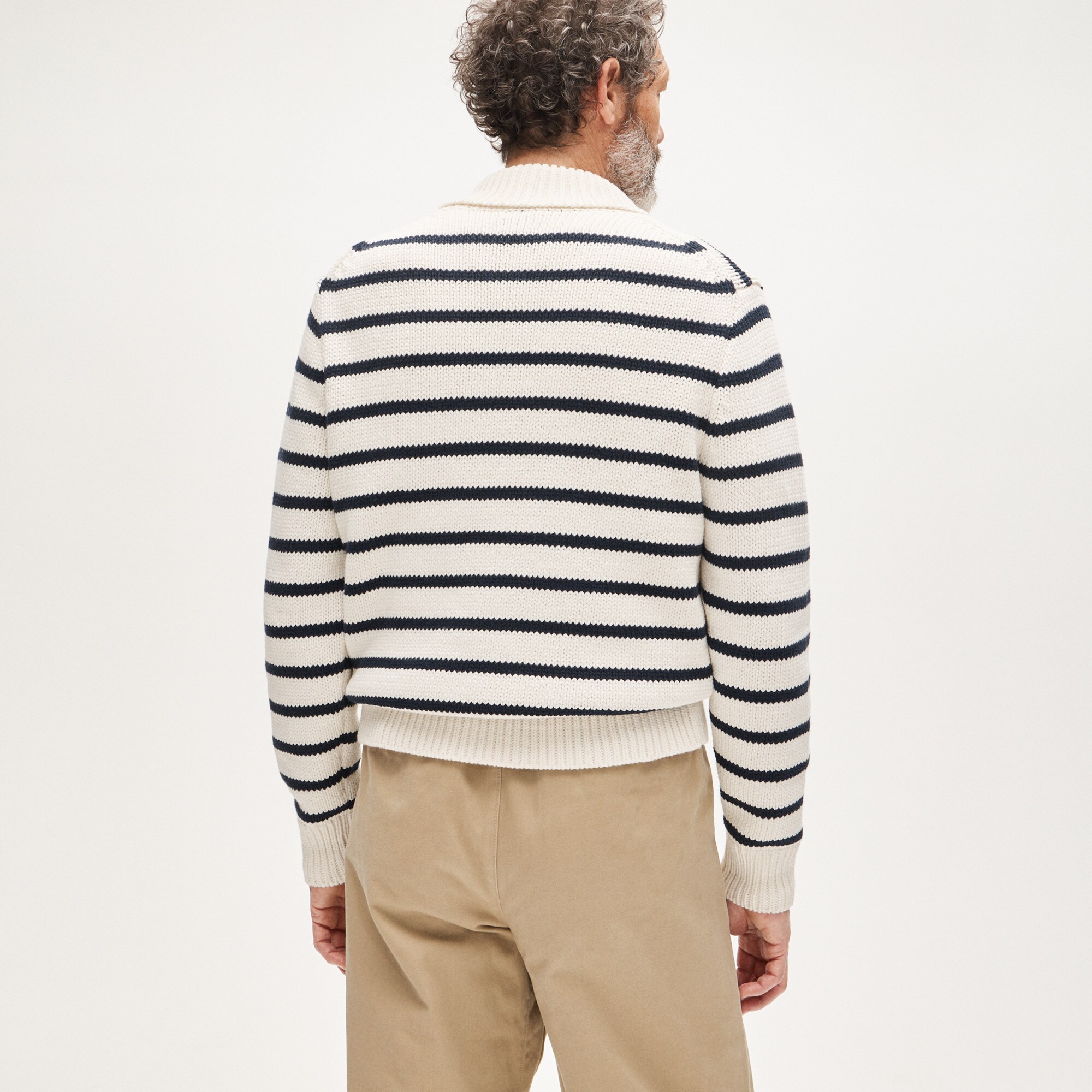 Cotton shawl-collar sweater in stripe