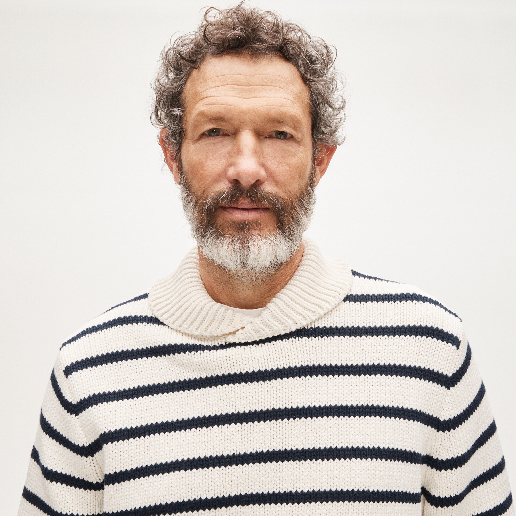 Cotton shawl-collar sweater in stripe
