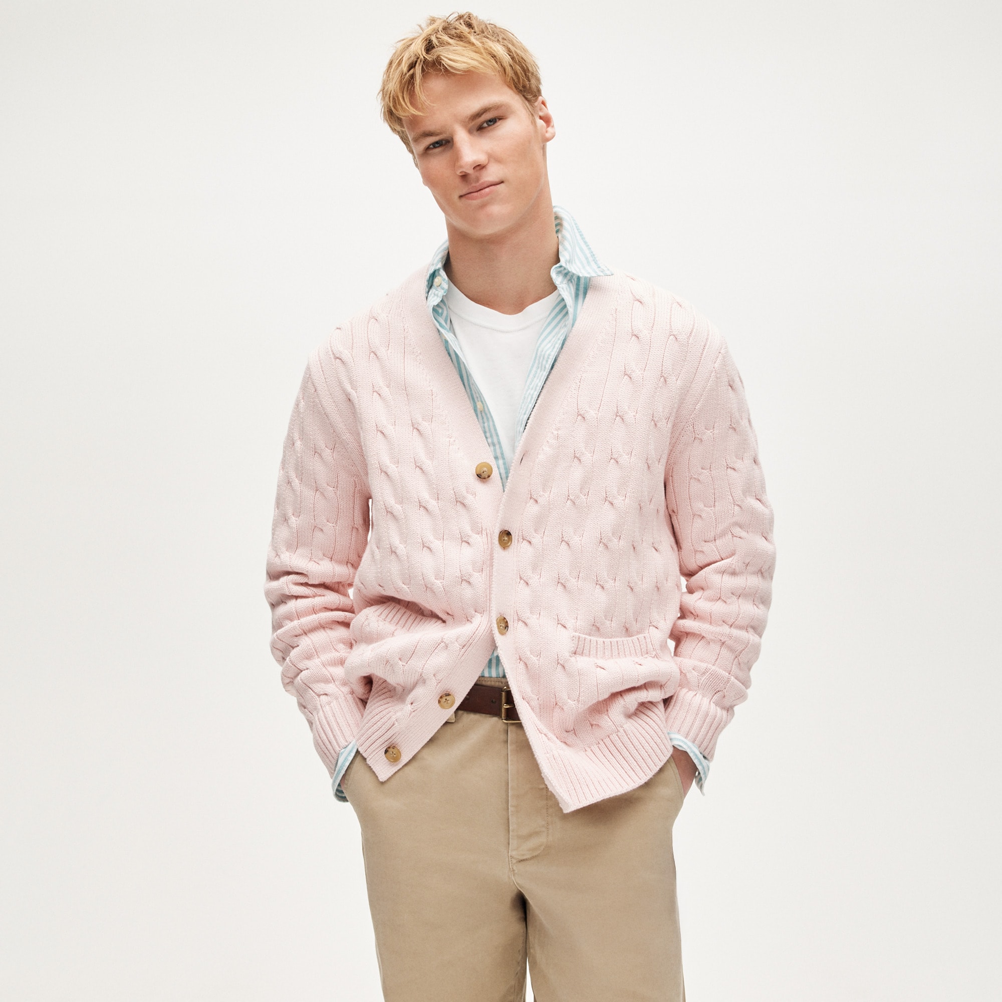 Heritage cotton cable-knit V-neck cardigan